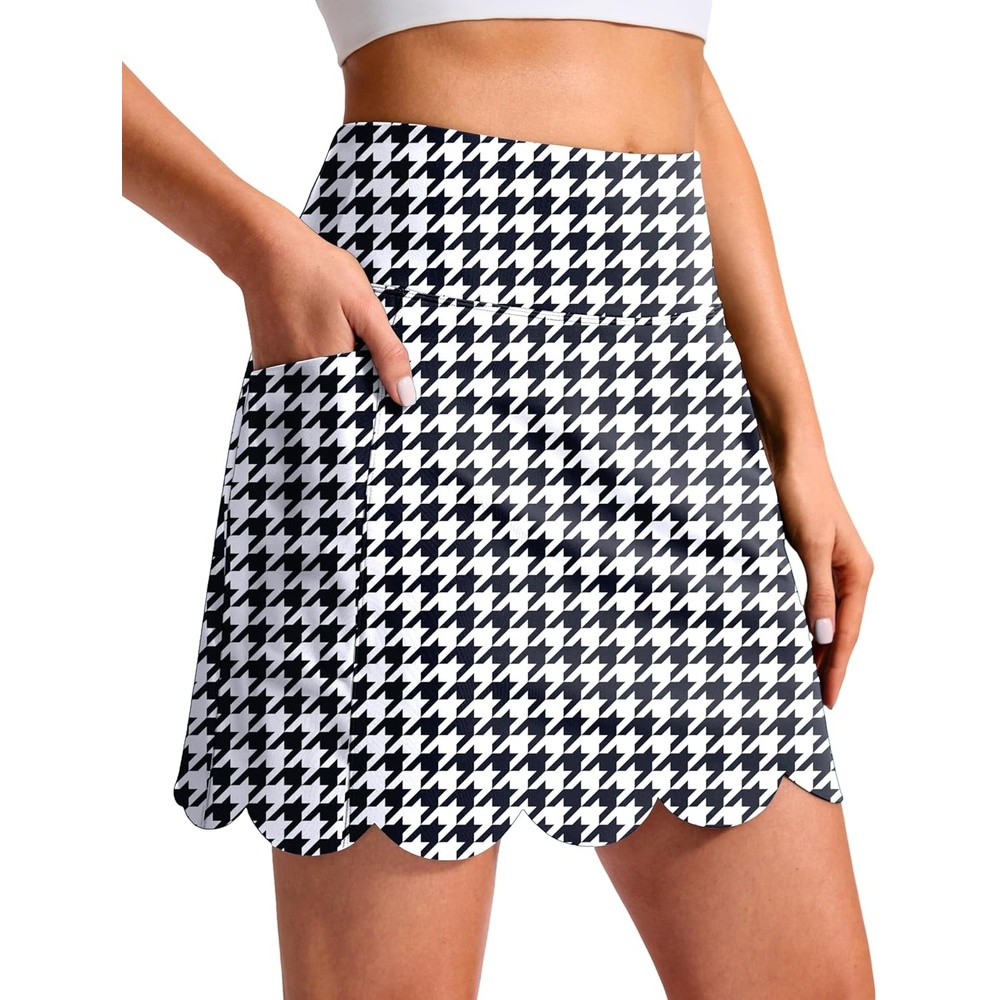 image:imageSANTINY 16 Skorts for Women with 4 Pockets High Waisted Scalloped Hem Athletic Tennis Skirt Golf Skort Dressy CasualHoundstooth
