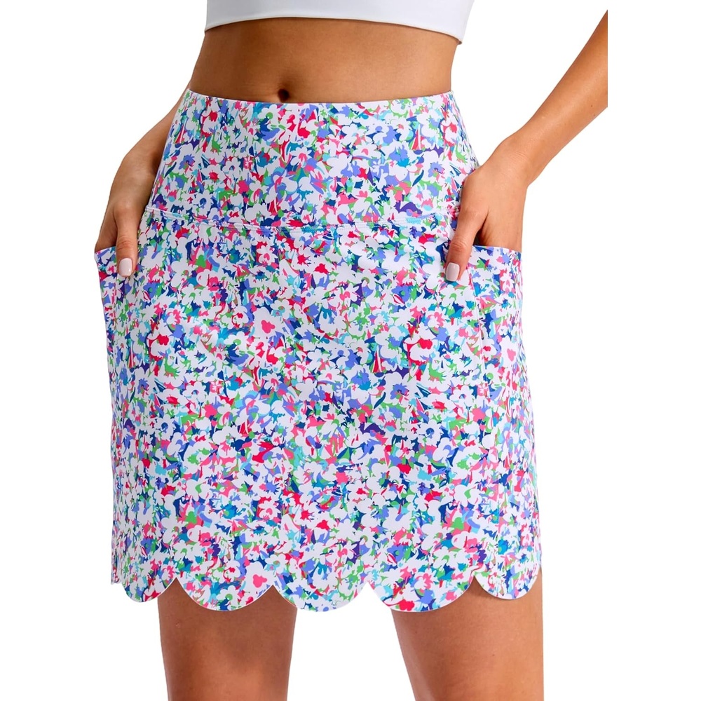 image:imageSANTINY 16 Skorts for Women with 4 Pockets High Waisted Scalloped Hem Athletic Tennis Skirt Golf Skort Dressy CasualSmall Abstract Flower