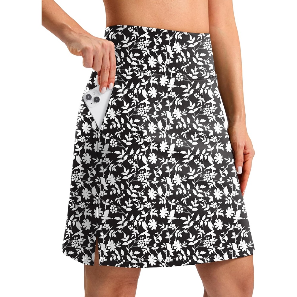 image:imageSANTINY 20 Skorts for Women 3 Pockets High Waist Long Athletic Tennis Skirt Golf Skort for Casual Summer TravelBlack Flower