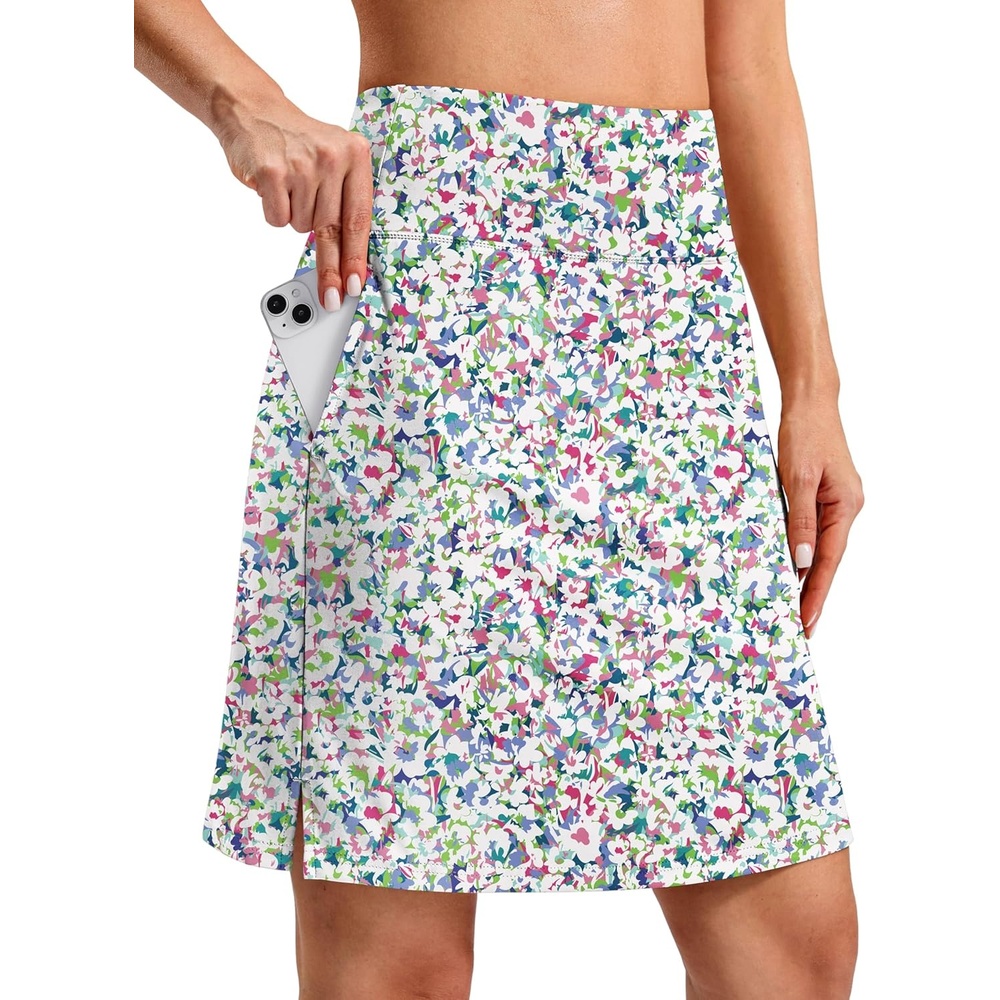 image:imageSANTINY 20 Skorts for Women 3 Pockets High Waist Long Athletic Tennis Skirt Golf Skort for Casual Summer TravelC Abstract Flower