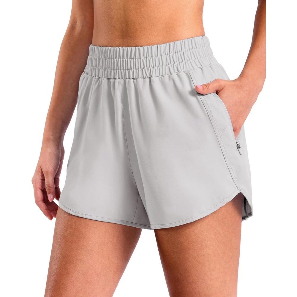 image:imageSANTINY 34 Athletic Running Shorts for Women Dolphin High Waisted Quick Dry Workout Gym Shorts with Zipper PocketLight Grey