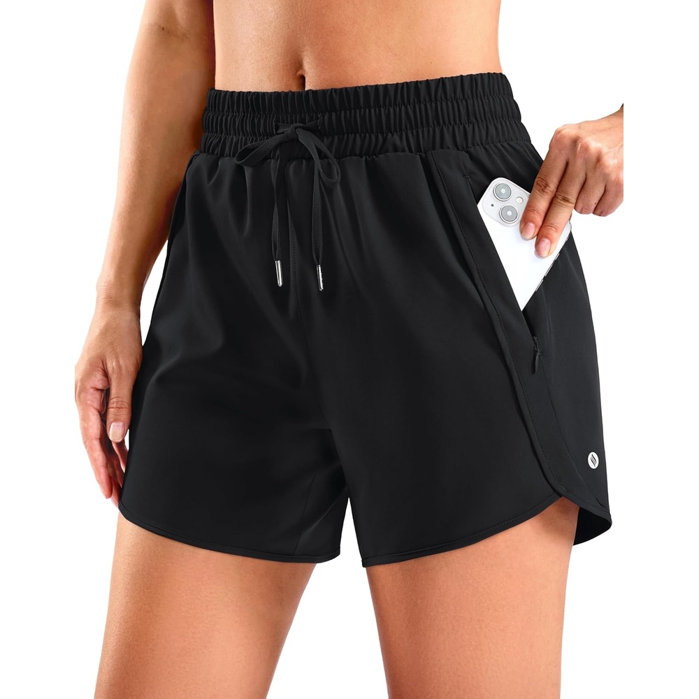 image:imageSANTINY Womens 5 Running Shorts with 2 Zipper Pockets Lightweight Quick Dry Gym Workout Athletic Shorts for WomenBlack