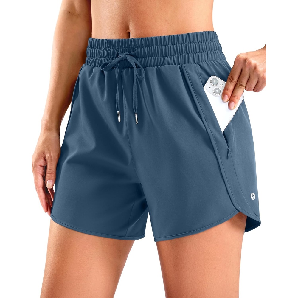 image:imageSANTINY Womens 5 Running Shorts with 2 Zipper Pockets Lightweight Quick Dry Gym Workout Athletic Shorts for WomenBlue
