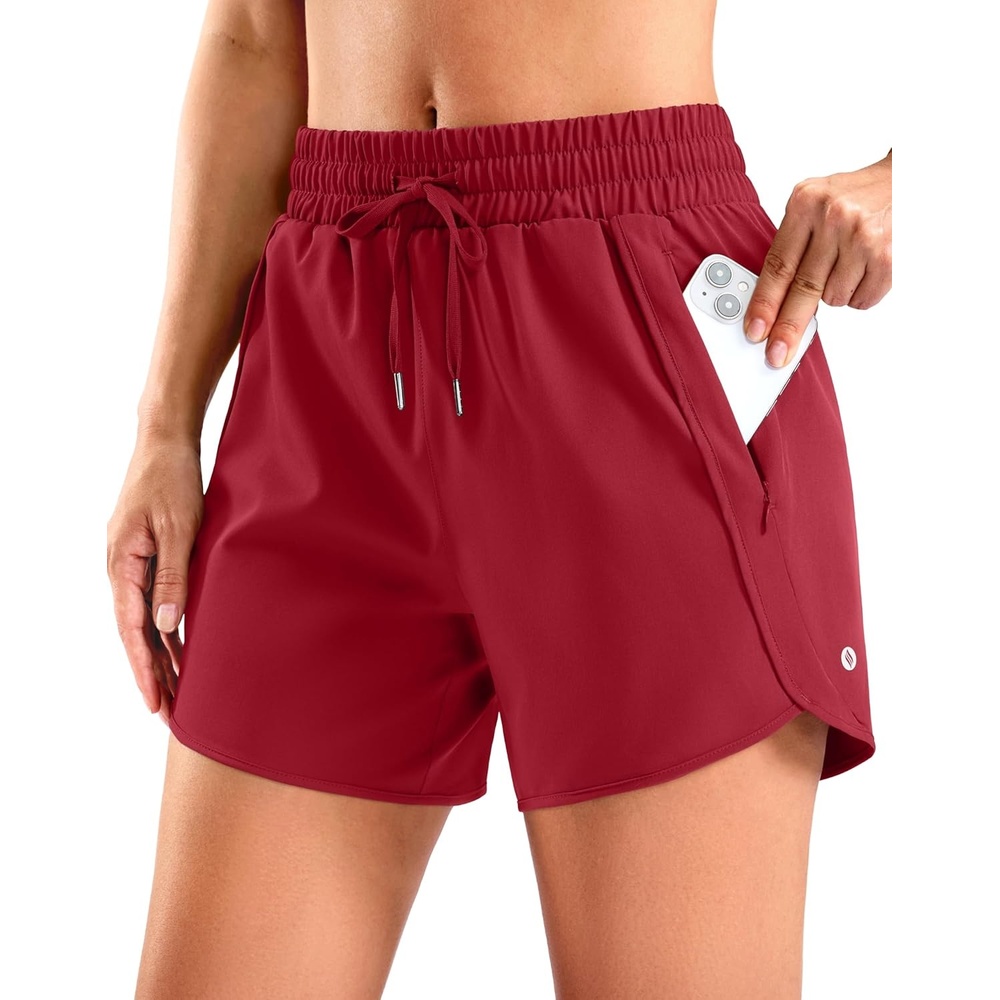 image:imageSANTINY Womens 5 Running Shorts with 2 Zipper Pockets Lightweight Quick Dry Gym Workout Athletic Shorts for WomenRed