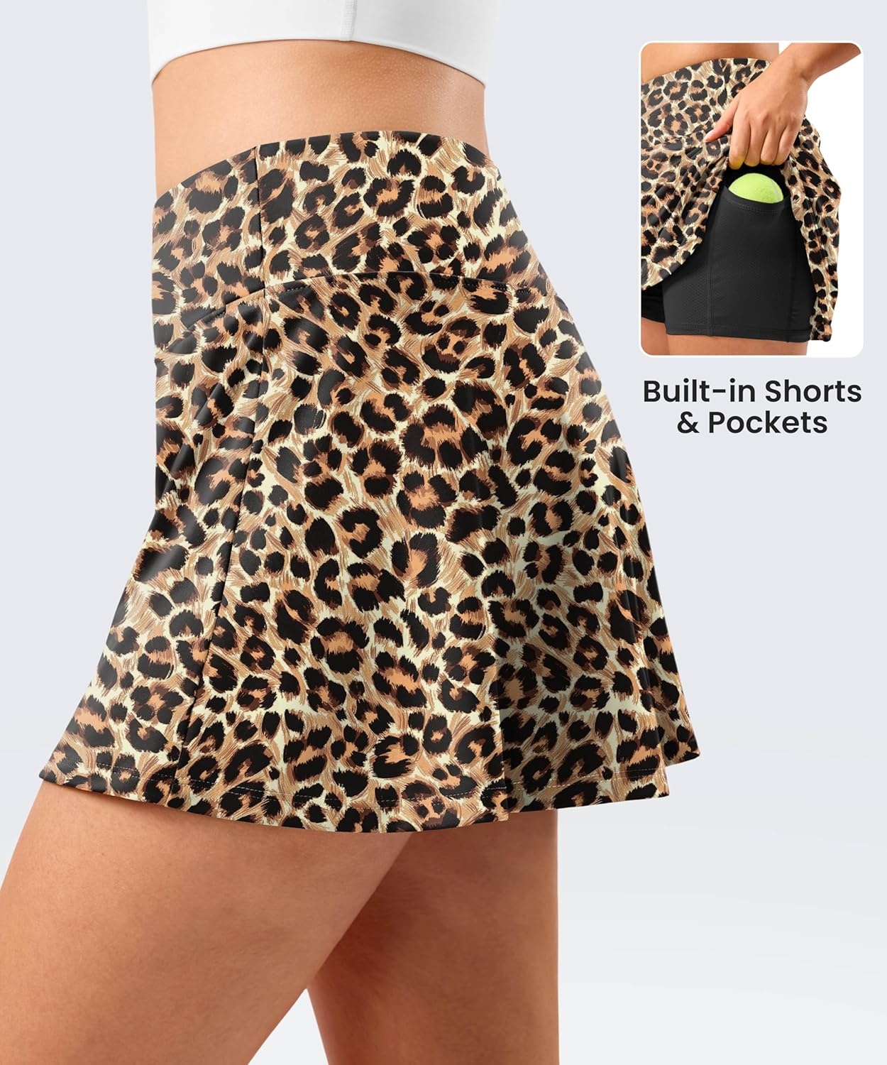 image:imageSANTINY 135 Skorts for Women Pleated Tennis Golf Skirts Mini High Waisted Stretch Athletic Skorts Pockets for PickballBrown Leopard