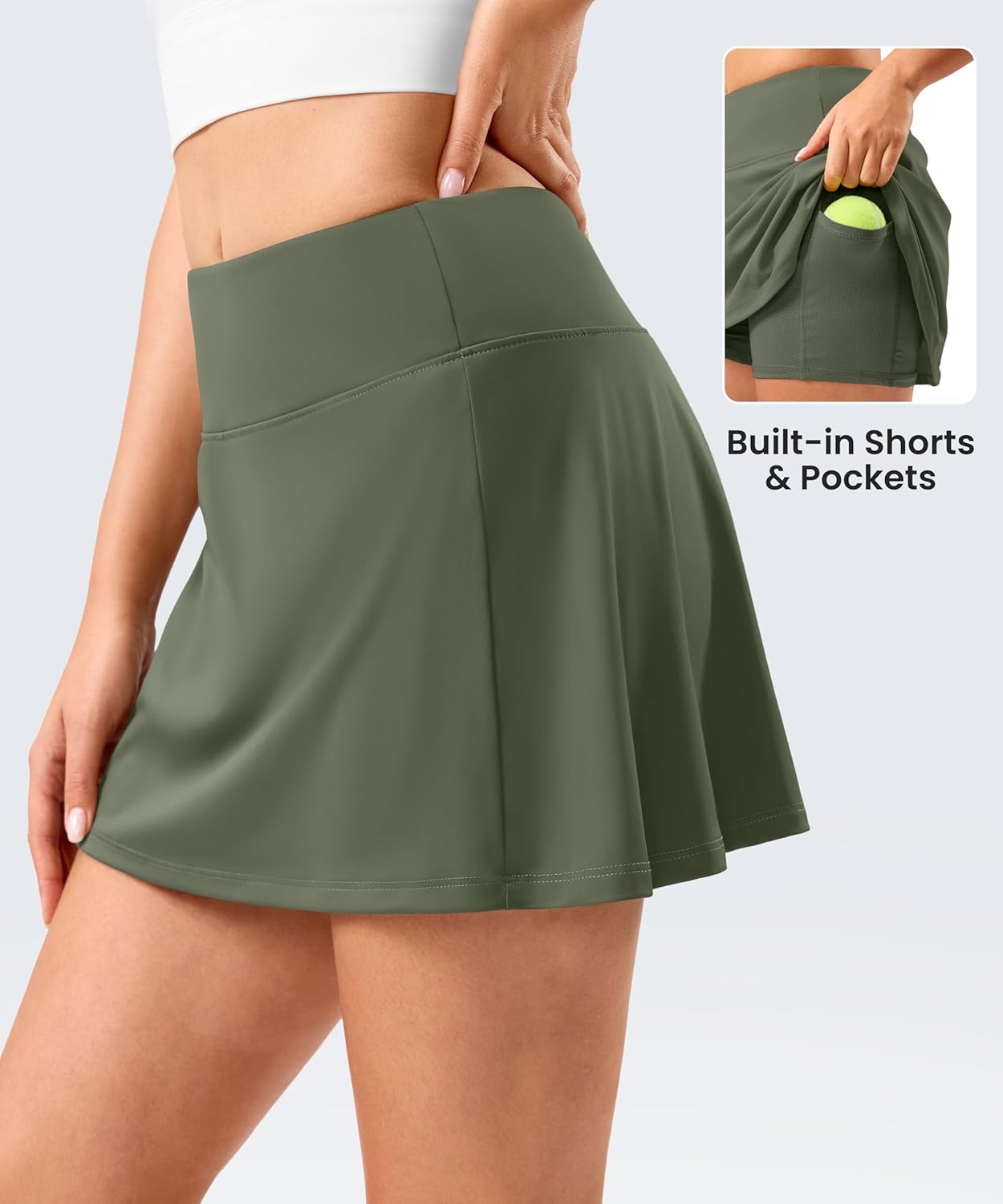 image:imageSANTINY 135 Skorts for Women Pleated Tennis Golf Skirts Mini High Waisted Stretch Athletic Skorts Pockets for PickballGrey Sage