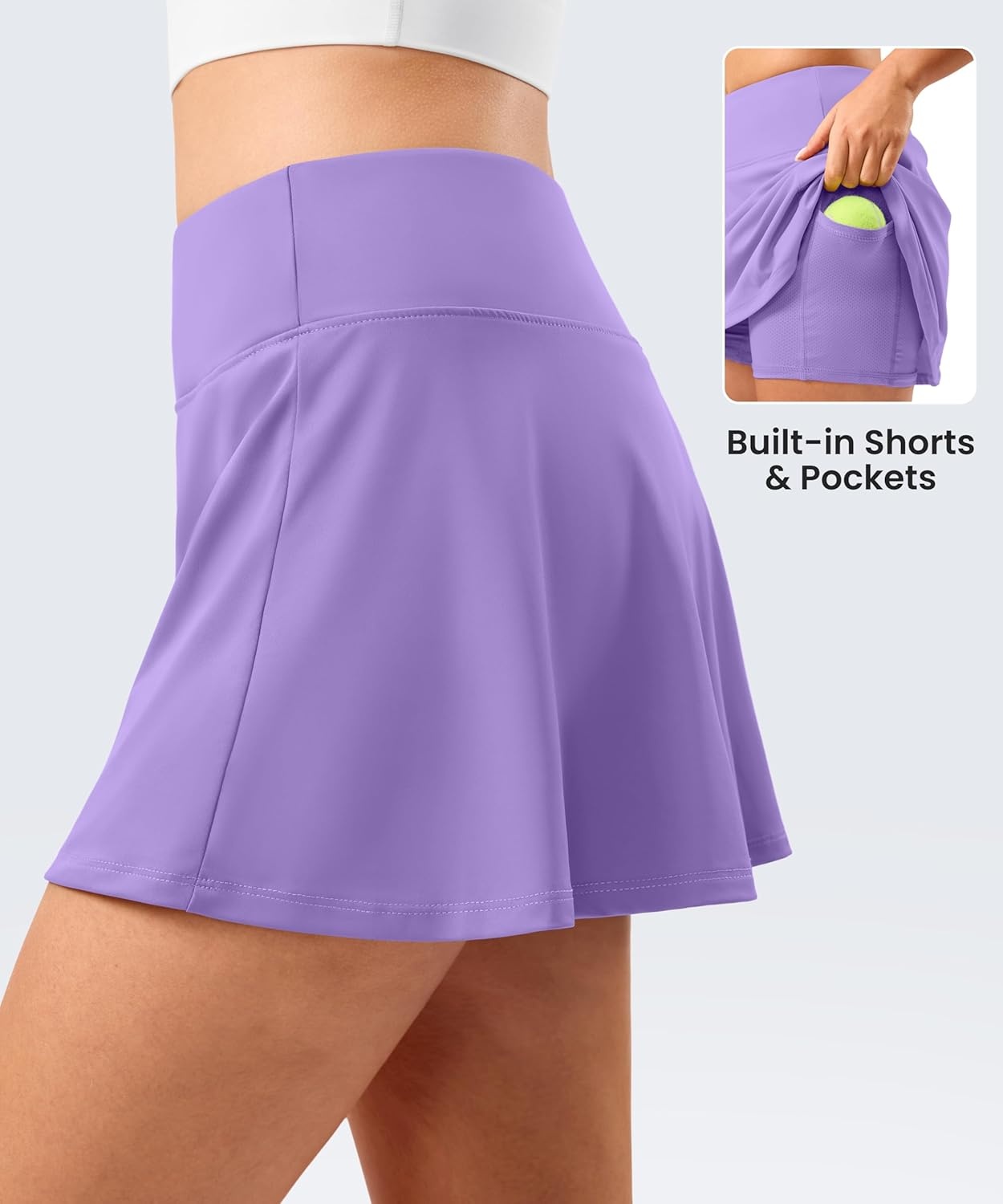 image:imageSANTINY 135 Skorts for Women Pleated Tennis Golf Skirts Mini High Waisted Stretch Athletic Skorts Pockets for PickballLavender
