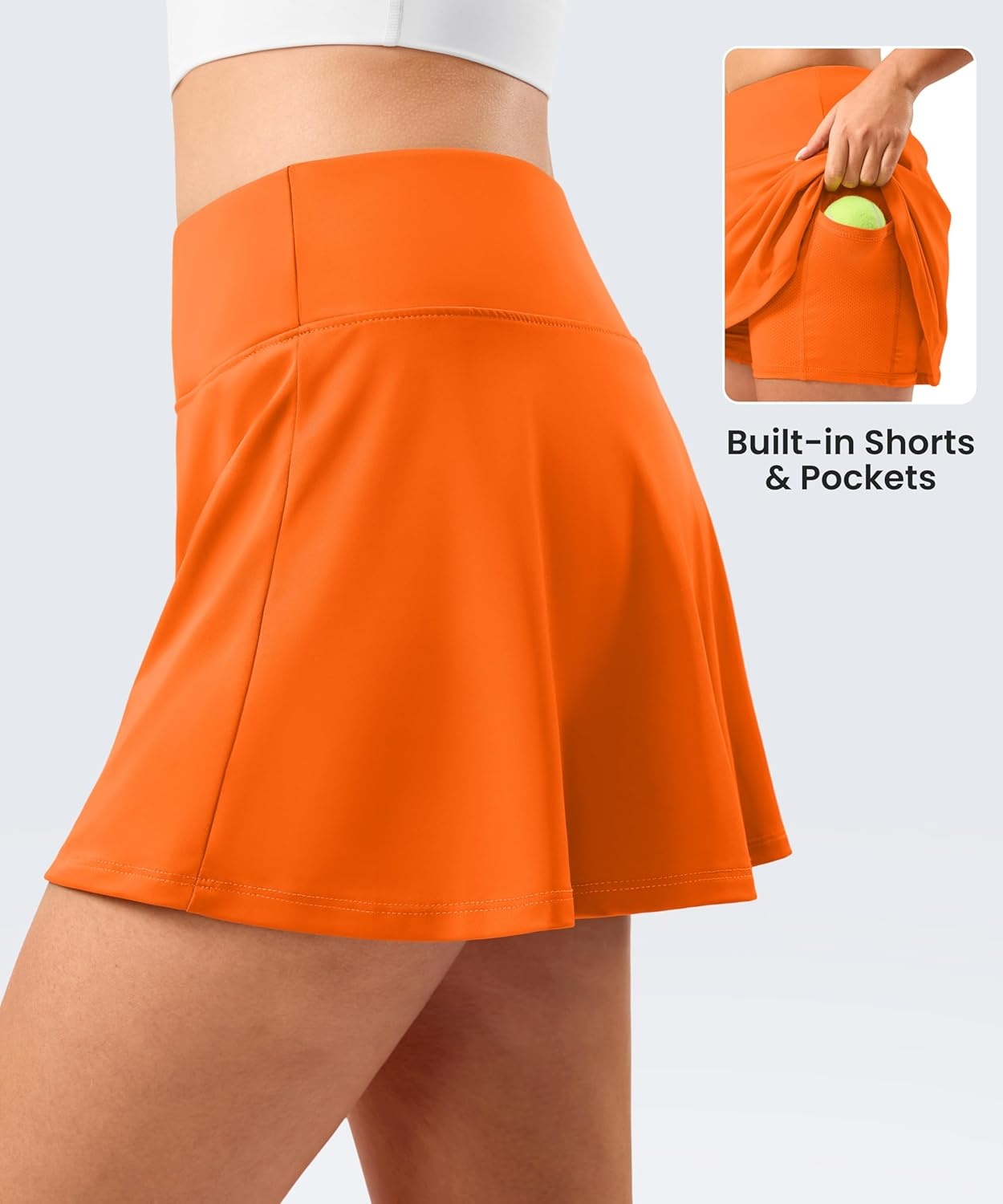 image:imageSANTINY 135 Skorts for Women Pleated Tennis Golf Skirts Mini High Waisted Stretch Athletic Skorts Pockets for PickballOrange