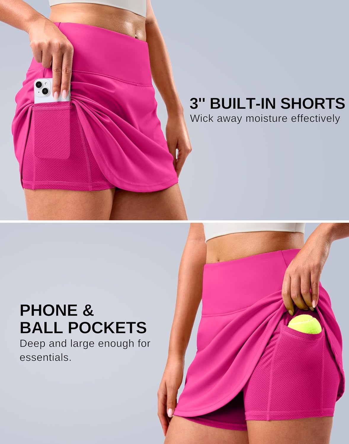 image:imageSANTINY 14 Skorts for Women Tennis Golf Skirt A Line Curved Hem High Waisted Athletic Mini Skirt with 2 Inner PocketsRose