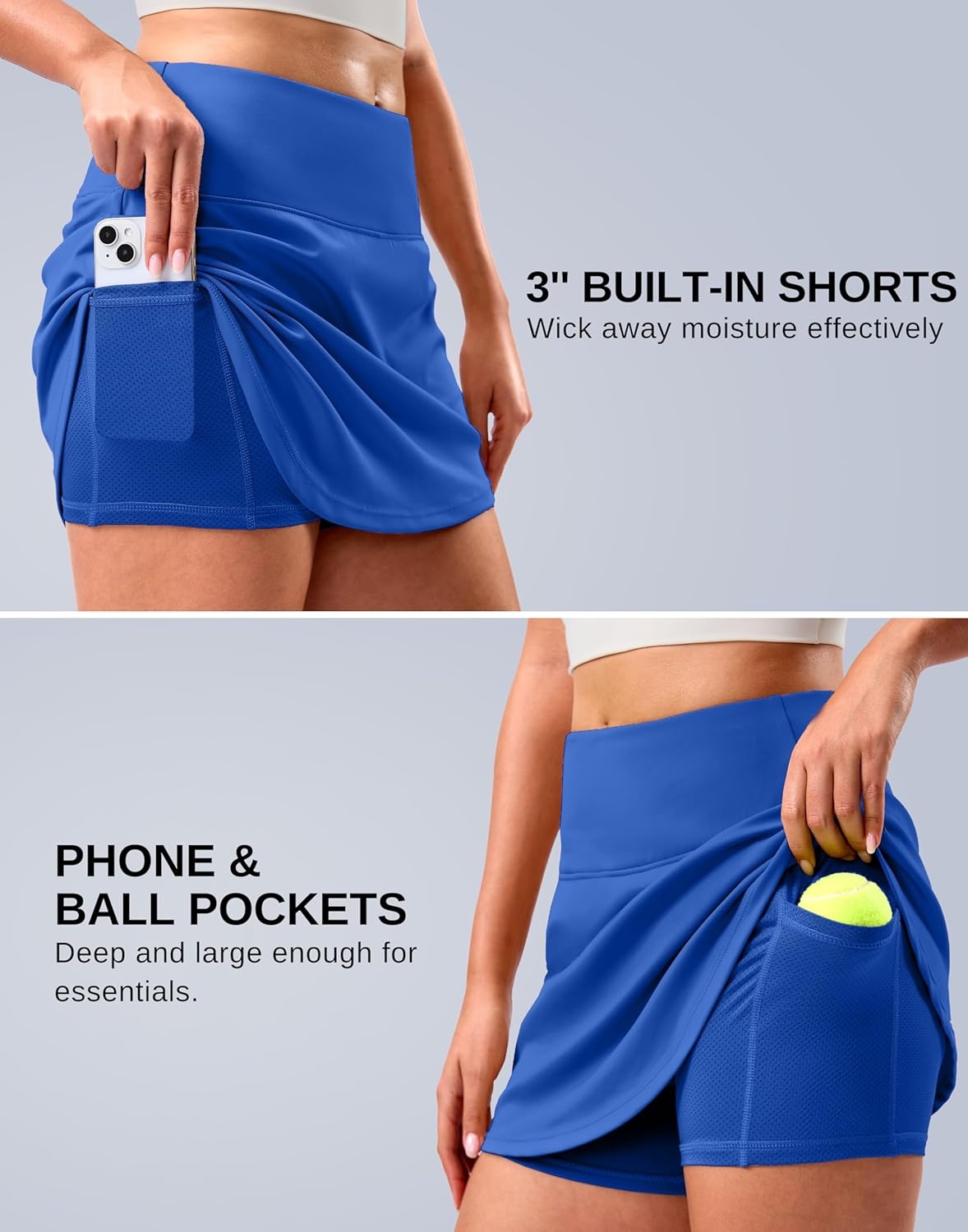 image:imageSANTINY 14 Skorts for Women Tennis Golf Skirt A Line Curved Hem High Waisted Athletic Mini Skirt with 2 Inner PocketsRoyal Blue