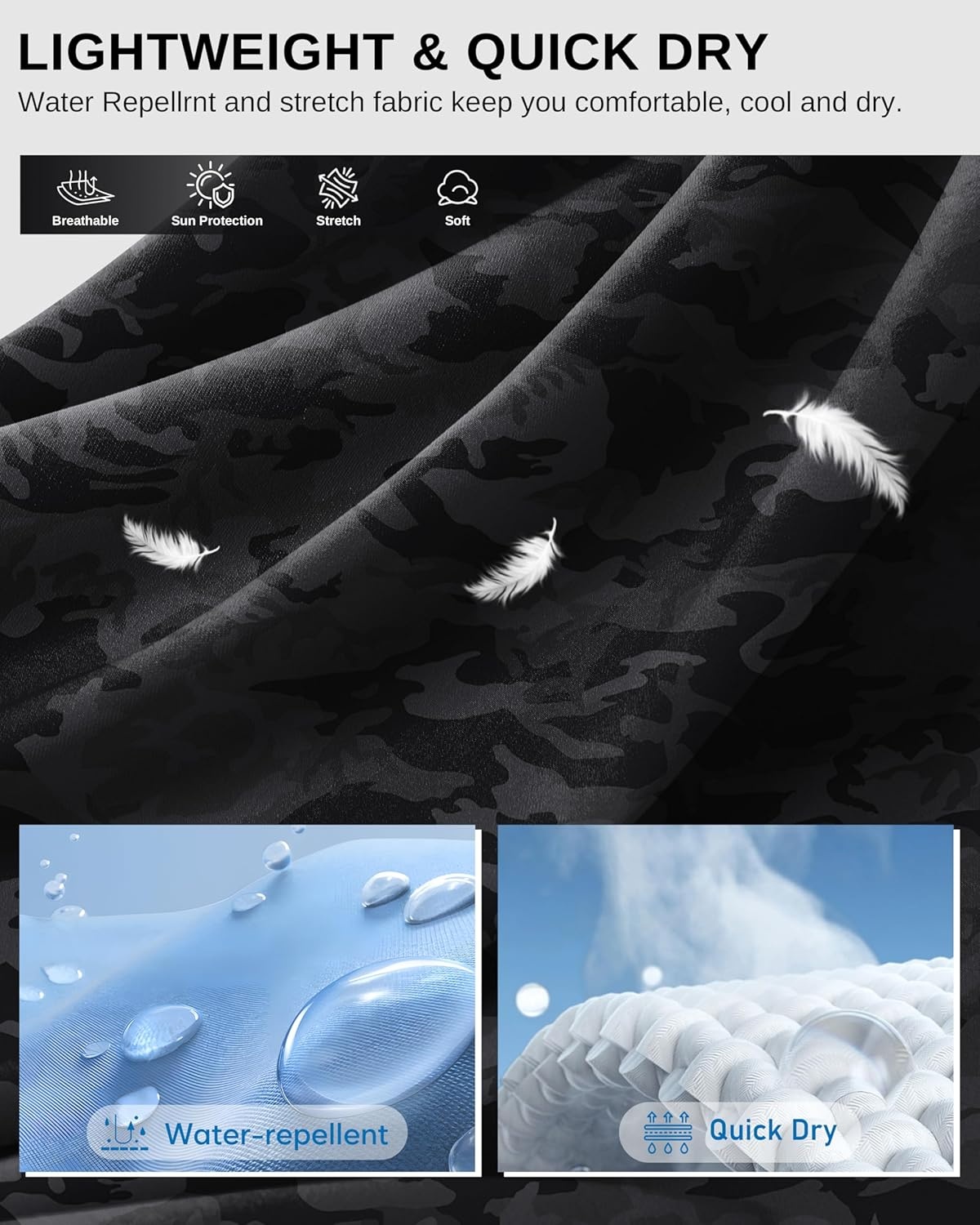 image:imageSANTINY 15 Long Shorts for Women Hiking Cargo Bermuda Shorts with 5 Zipper Pockets Lightweight Quick Dry Knee Length CaprisBlack Camo
