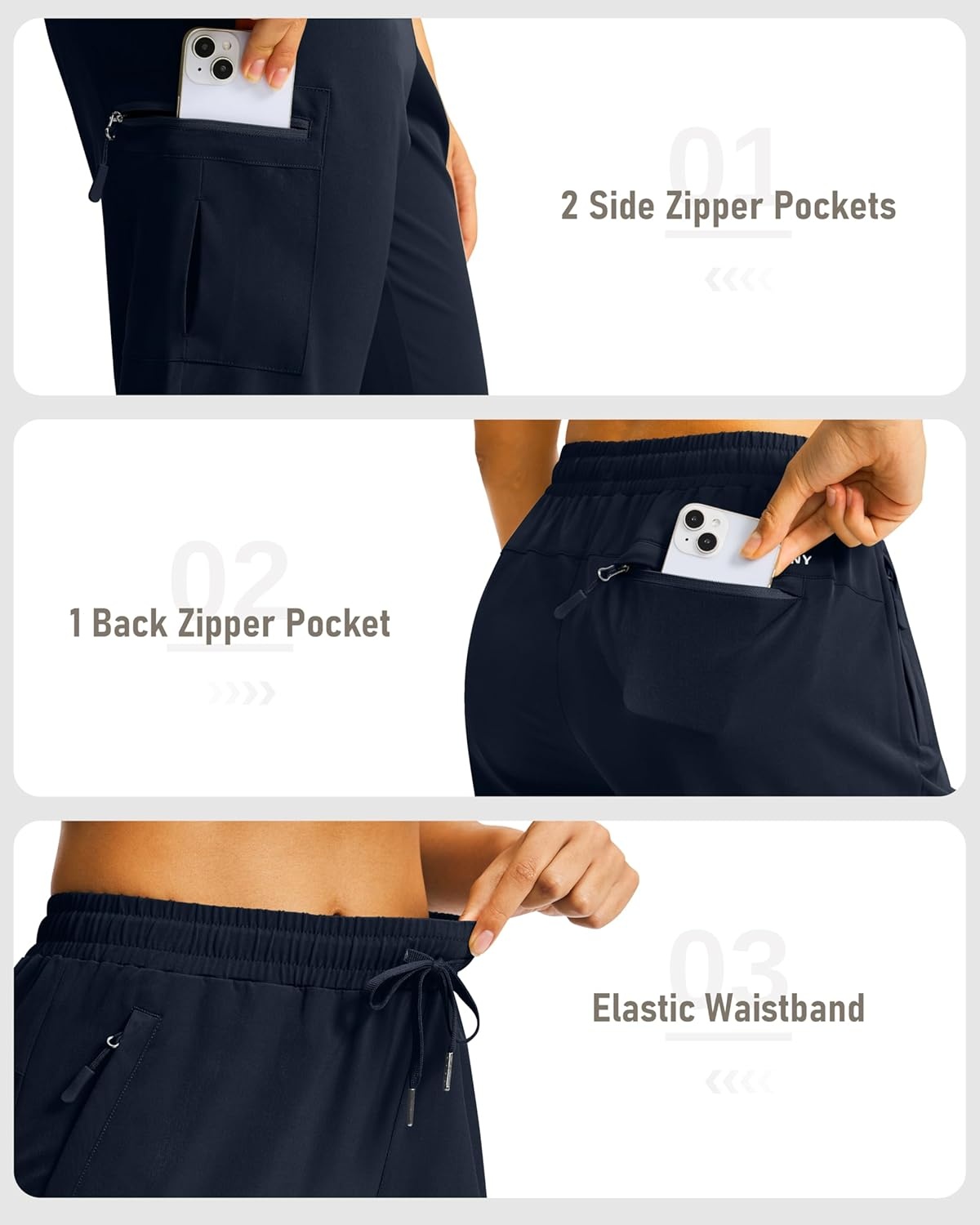 image:imageSANTINY 15 Long Shorts for Women Hiking Cargo Bermuda Shorts with 5 Zipper Pockets Lightweight Quick Dry Knee Length CaprisNavy