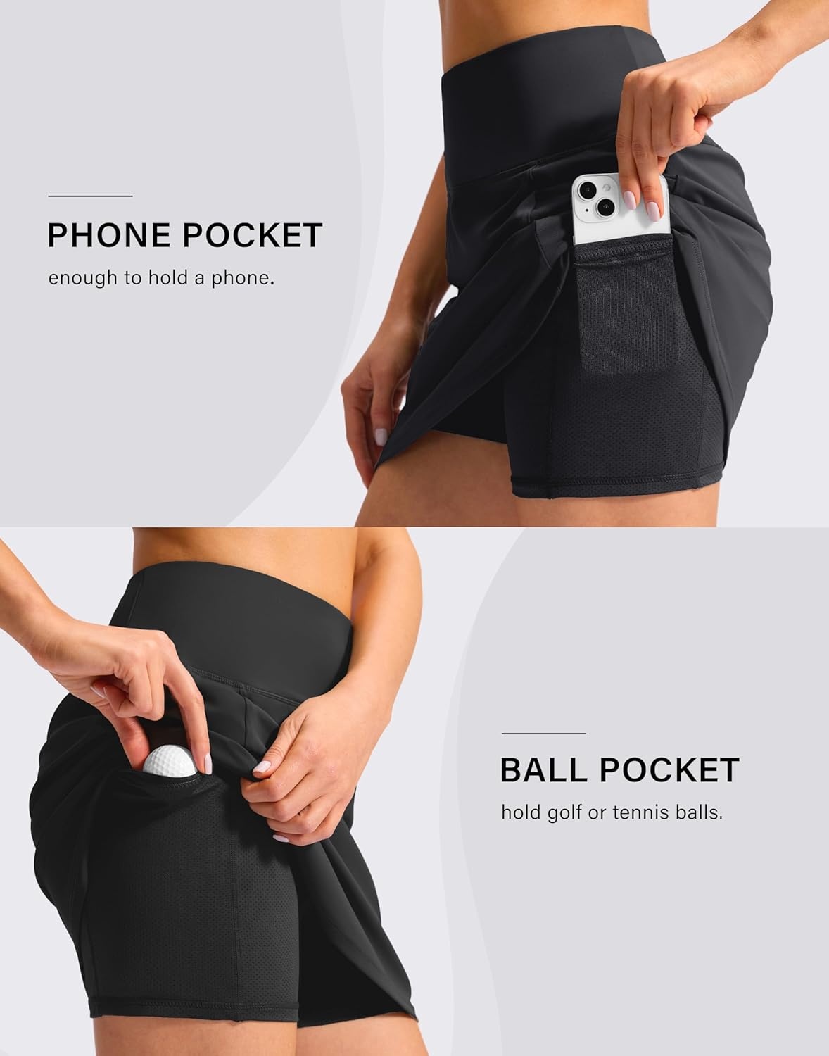 image:imageSANTINY 16 Skorts for Woman with 4 Side Pockets High Waisted Stretch Pickleball Athletic Skirts Casual Tennis Golf SkirtsBlack