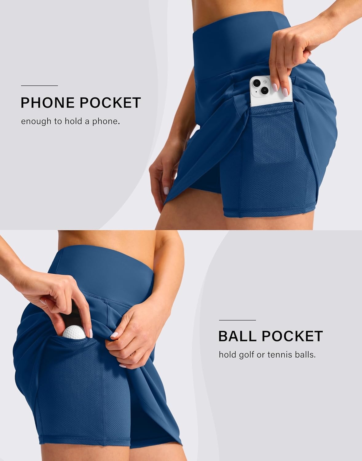 image:imageSANTINY 16 Skorts for Woman with 4 Side Pockets High Waisted Stretch Pickleball Athletic Skirts Casual Tennis Golf SkirtsBlue
