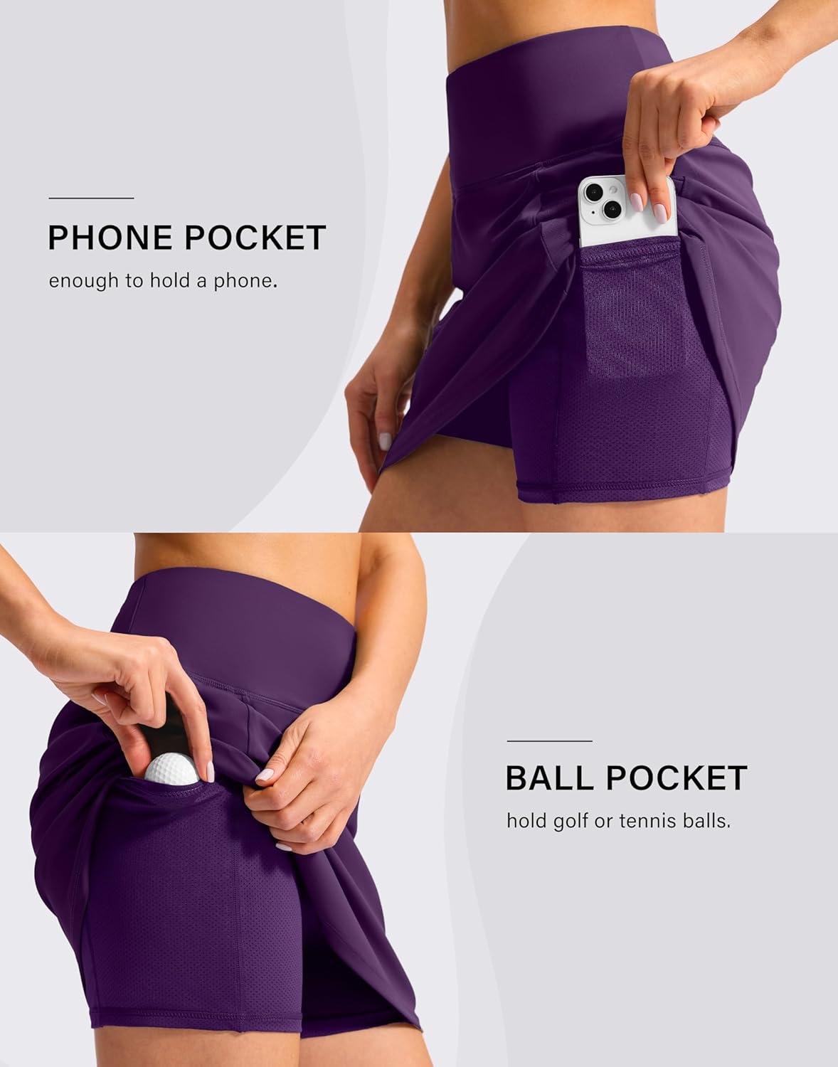image:imageSANTINY 16 Skorts for Woman with 4 Side Pockets High Waisted Stretch Pickleball Athletic Skirts Casual Tennis Golf SkirtsDeep Purple