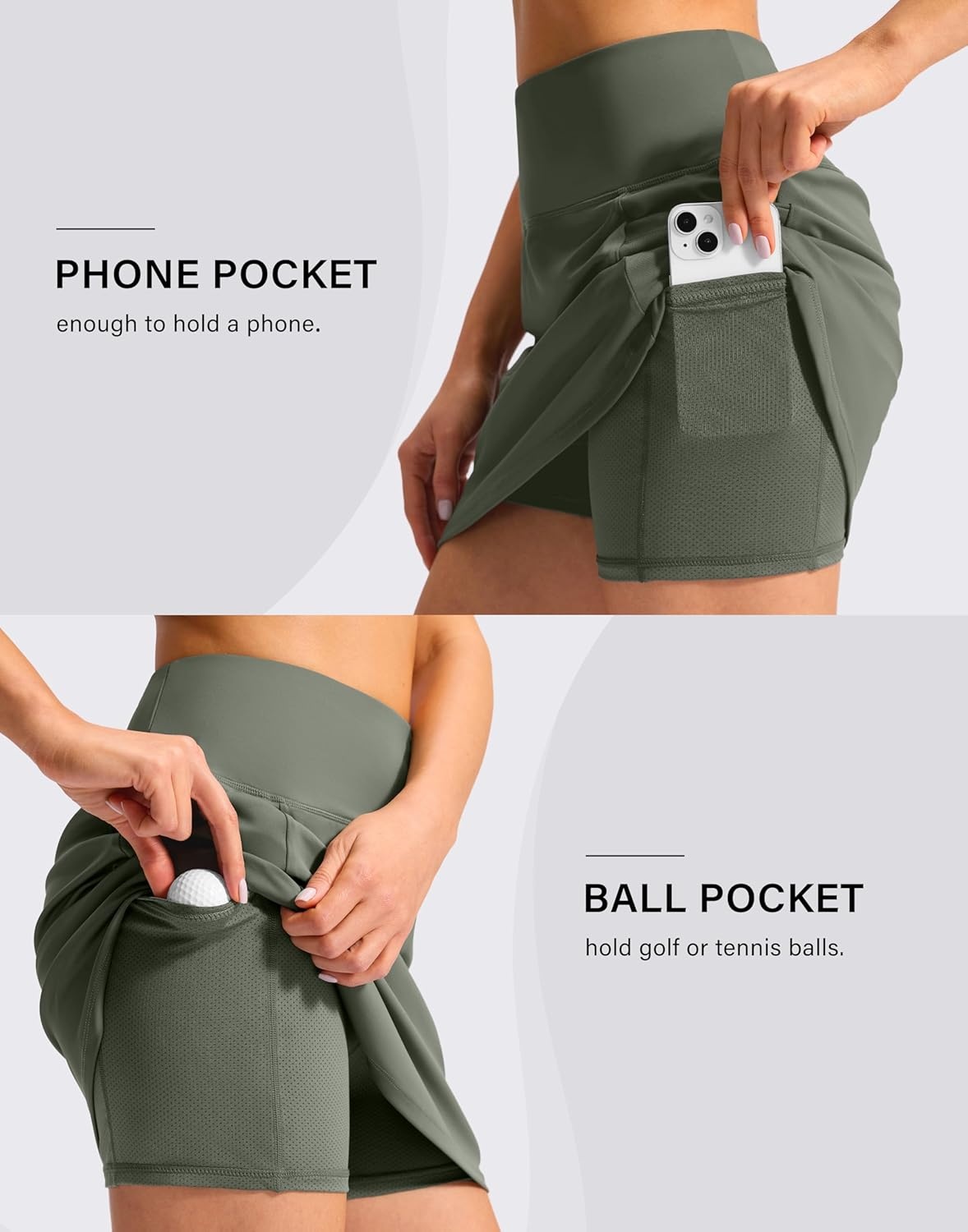 image:imageSANTINY 16 Skorts for Woman with 4 Side Pockets High Waisted Stretch Pickleball Athletic Skirts Casual Tennis Golf SkirtsGrey Sage