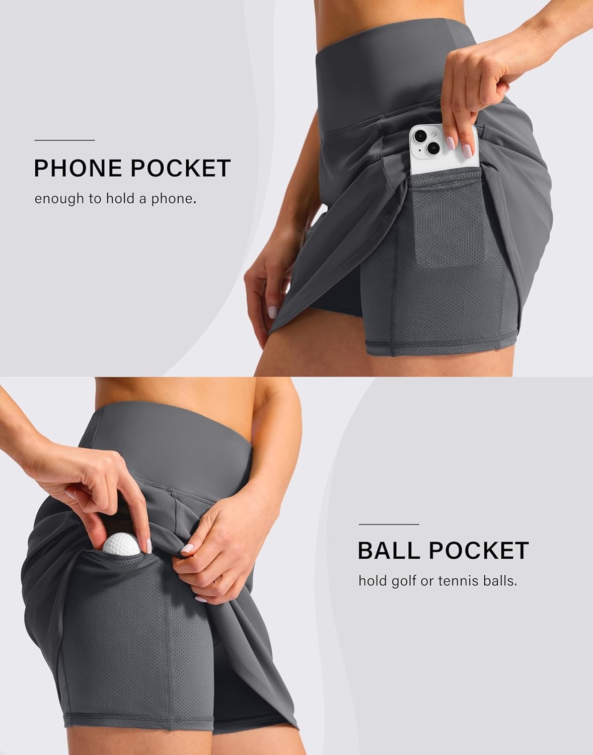 image:imageSANTINY 16 Skorts for Woman with 4 Side Pockets High Waisted Stretch Pickleball Athletic Skirts Casual Tennis Golf SkirtsIron Grey