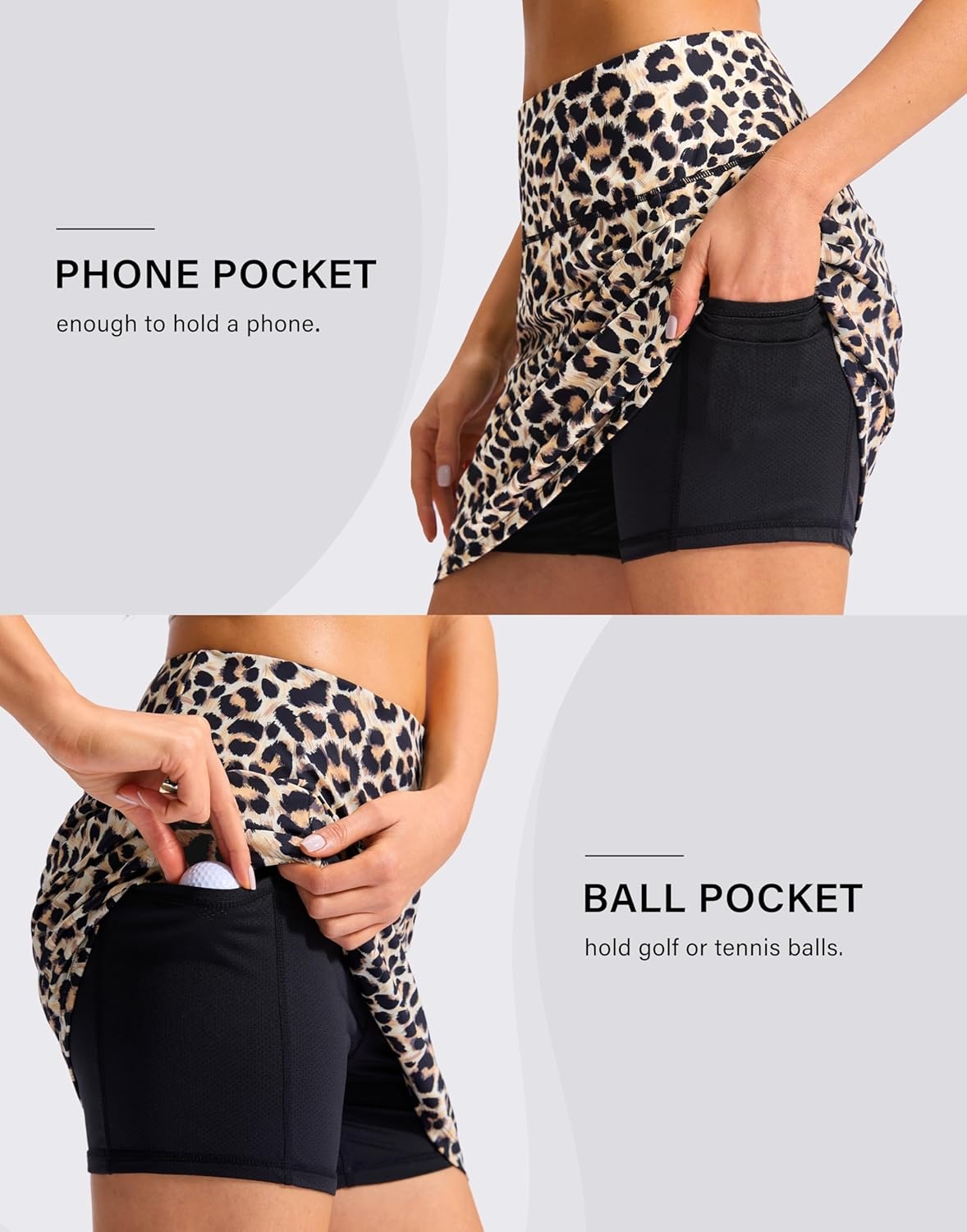 image:imageSANTINY 16 Skorts for Woman with 4 Side Pockets High Waisted Stretch Pickleball Athletic Skirts Casual Tennis Golf SkirtsLeopard