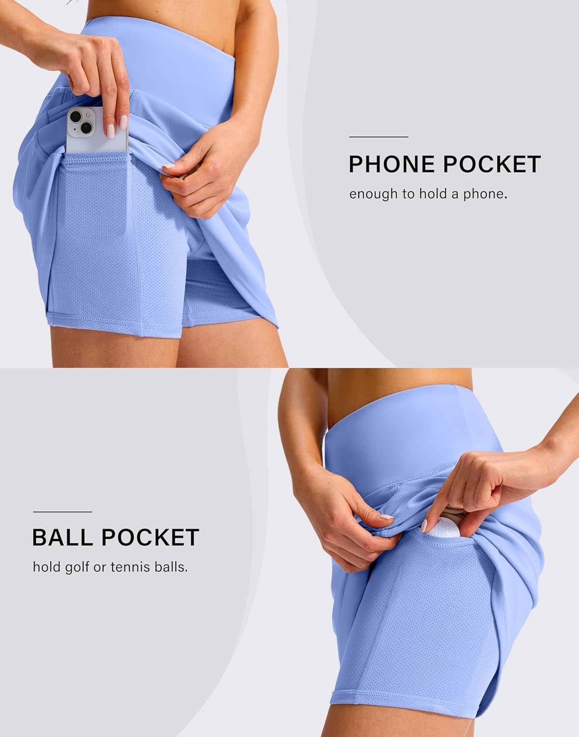 image:imageSANTINY 16 Skorts for Woman with 4 Side Pockets High Waisted Stretch Pickleball Athletic Skirts Casual Tennis Golf SkirtsLight Blue