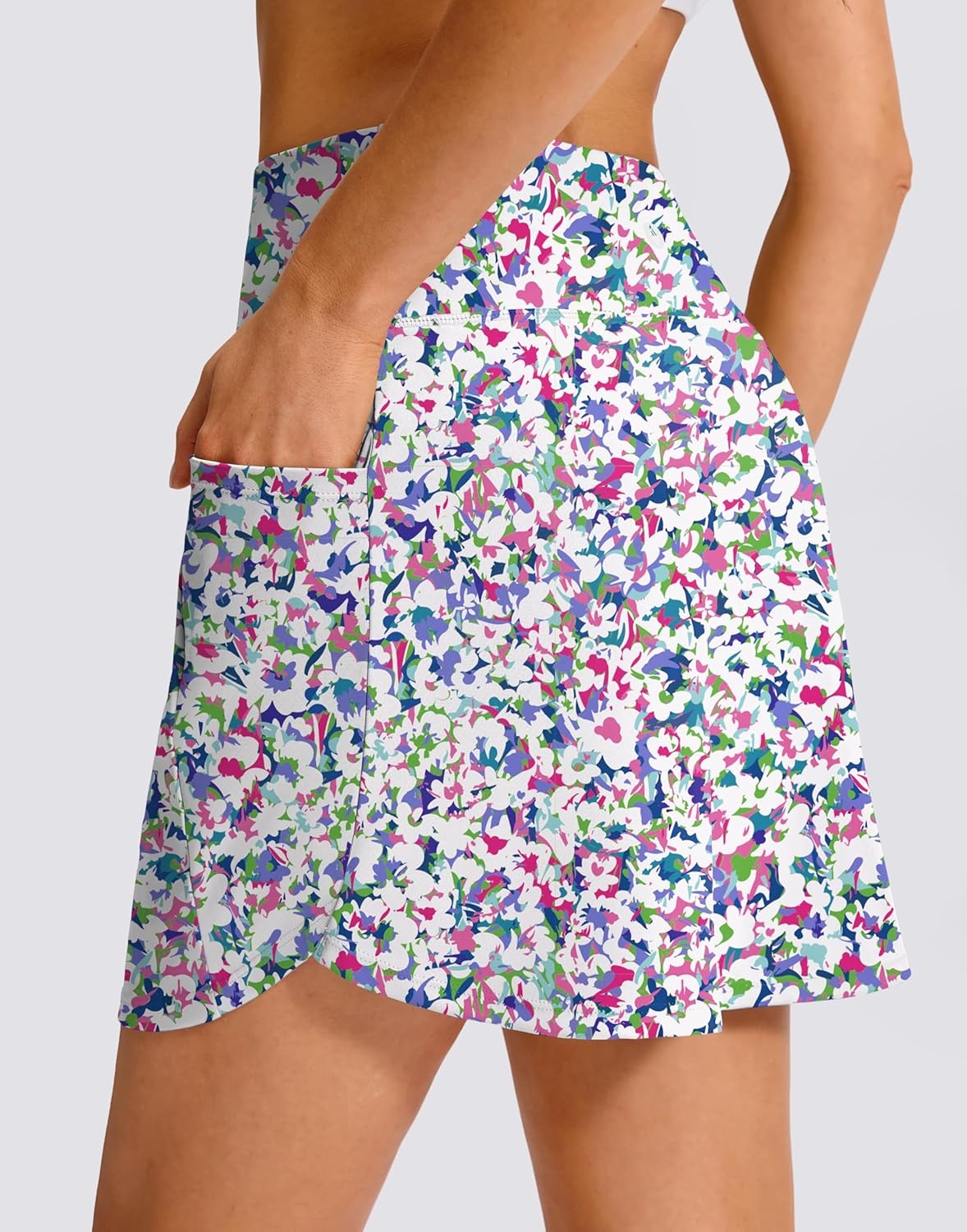 image:imageSANTINY 16 Skorts for Woman with 4 Side Pockets High Waisted Stretch Pickleball Athletic Skirts Casual Tennis Golf SkirtsPattern Flowers