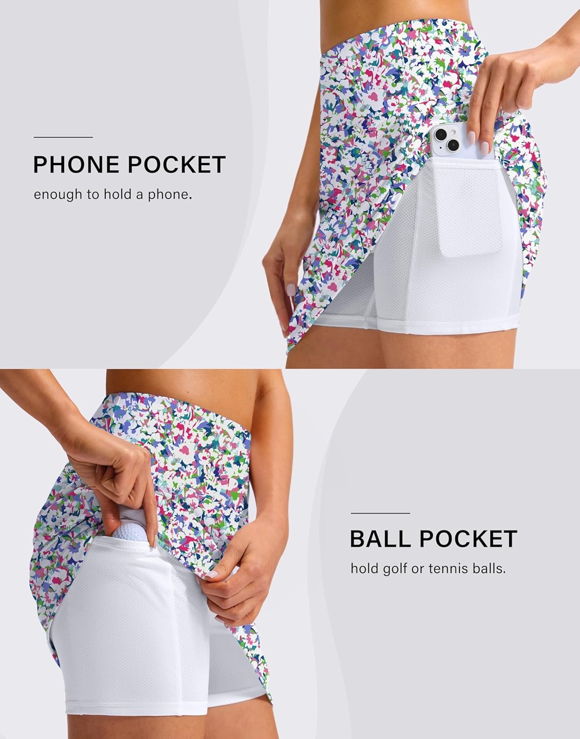 image:imageSANTINY 16 Skorts for Woman with 4 Side Pockets High Waisted Stretch Pickleball Athletic Skirts Casual Tennis Golf SkirtsPattern Flowers