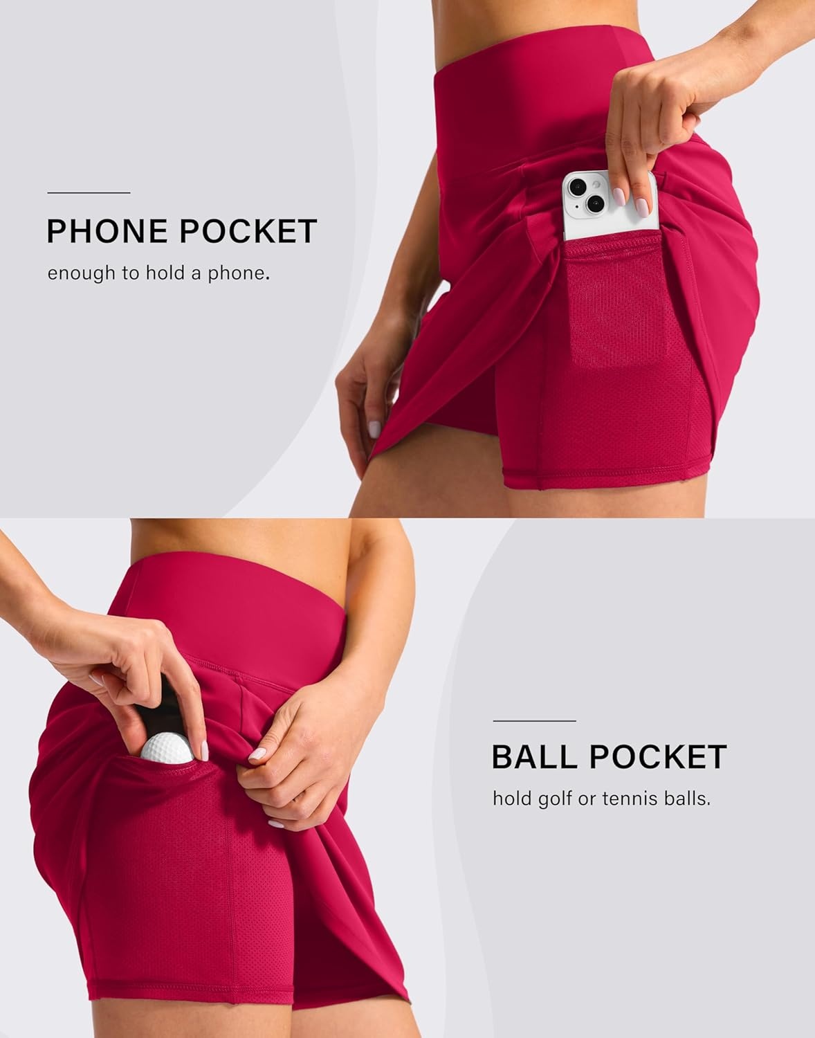 image:imageSANTINY 16 Skorts for Woman with 4 Side Pockets High Waisted Stretch Pickleball Athletic Skirts Casual Tennis Golf SkirtsRed