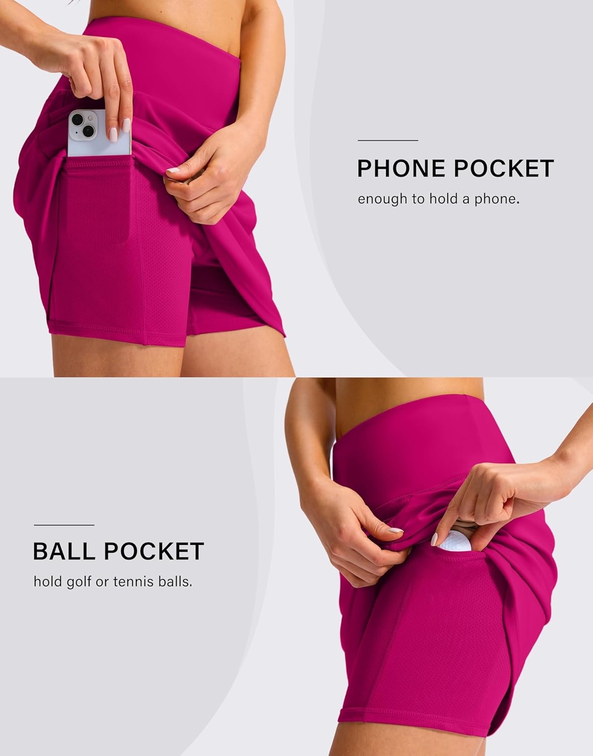 image:imageSANTINY 16 Skorts for Woman with 4 Side Pockets High Waisted Stretch Pickleball Athletic Skirts Casual Tennis Golf SkirtsRose