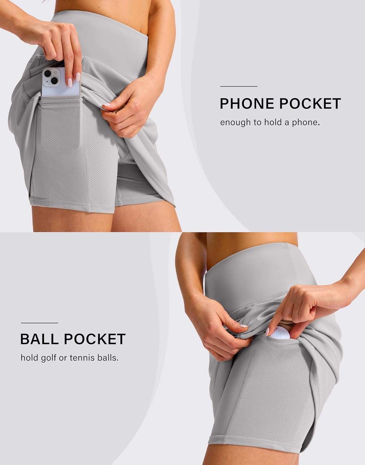 image:imageSANTINY 16 Skorts for Woman with 4 Side Pockets High Waisted Stretch Pickleball Athletic Skirts Casual Tennis Golf SkirtsSilver Grey