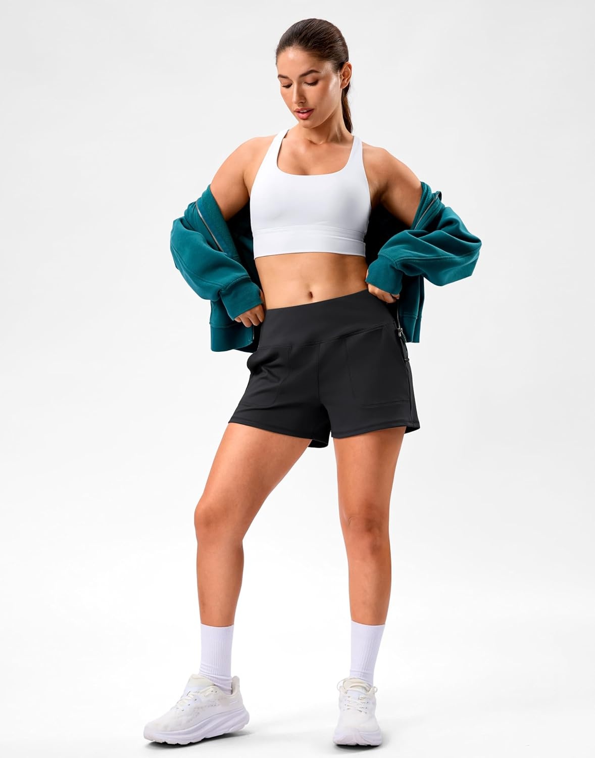 image:imageSANTINY 35 Linerless Shorts for Women High Waisted Athletic Running Shorts with Pockets for Wokrout Tennis LoungeBlack