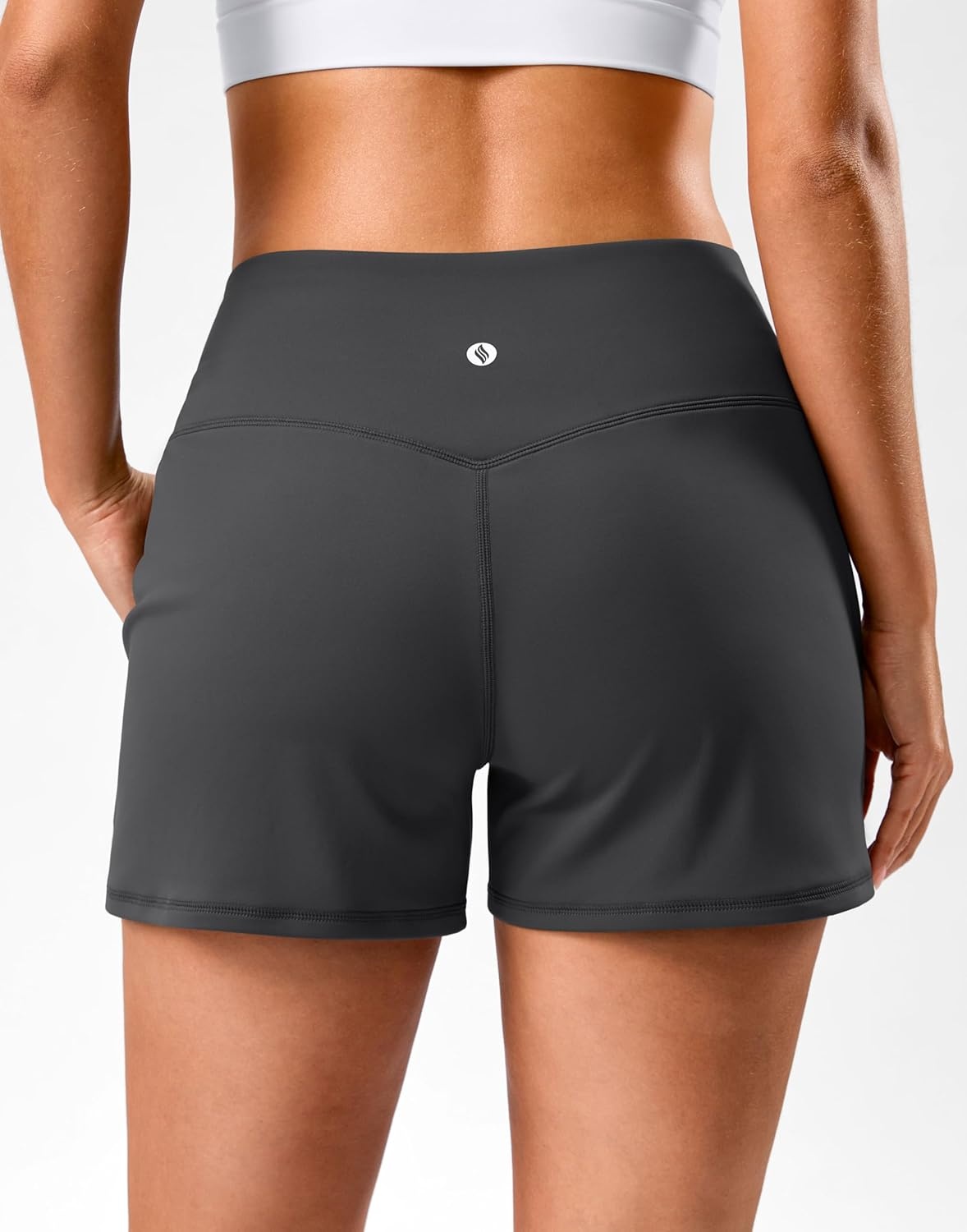 image:imageSANTINY 35 Linerless Shorts for Women High Waisted Athletic Running Shorts with Pockets for Wokrout Tennis LoungeDark Grey