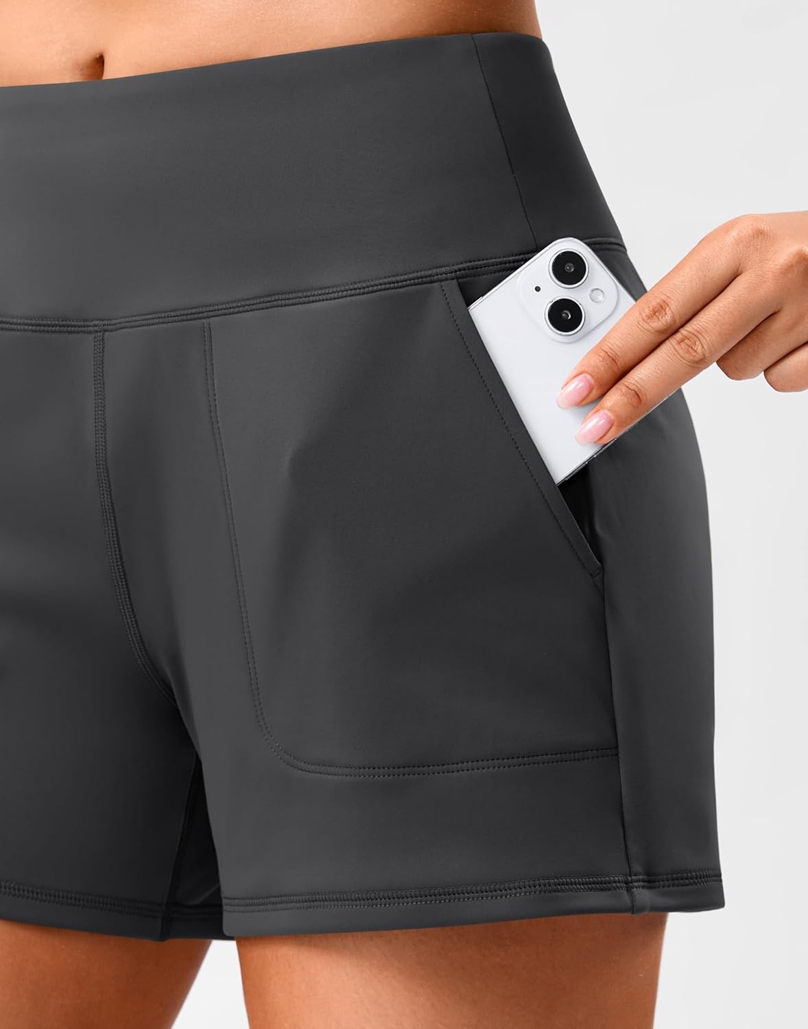 image:imageSANTINY 35 Linerless Shorts for Women High Waisted Athletic Running Shorts with Pockets for Wokrout Tennis LoungeDark Grey