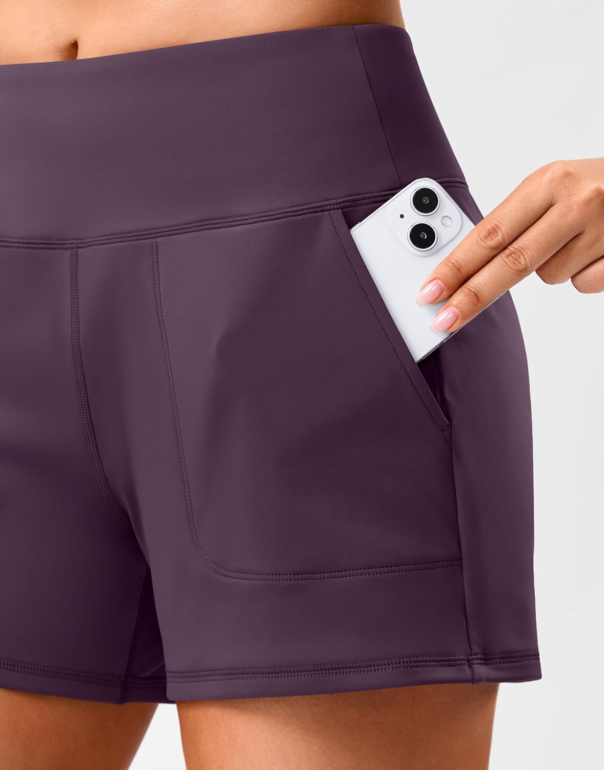 image:imageSANTINY 35 Linerless Shorts for Women High Waisted Athletic Running Shorts with Pockets for Wokrout Tennis LoungeDark Purple