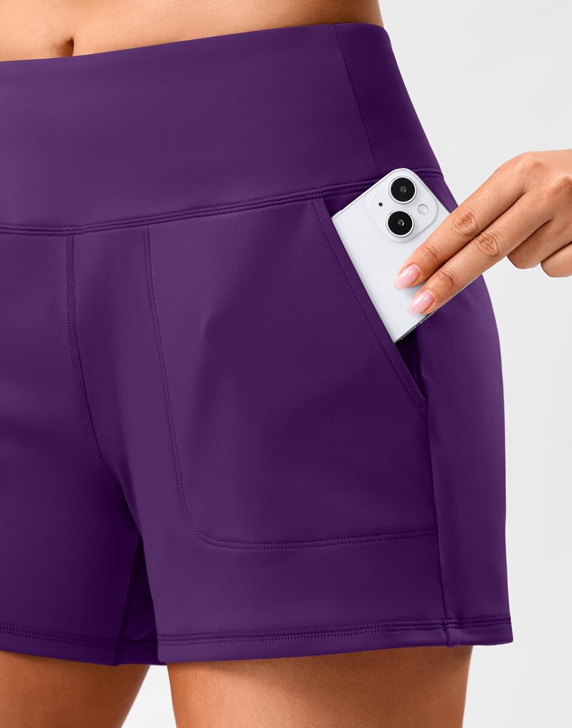 image:imageSANTINY 35 Linerless Shorts for Women High Waisted Athletic Running Shorts with Pockets for Wokrout Tennis LoungeDeep Purple