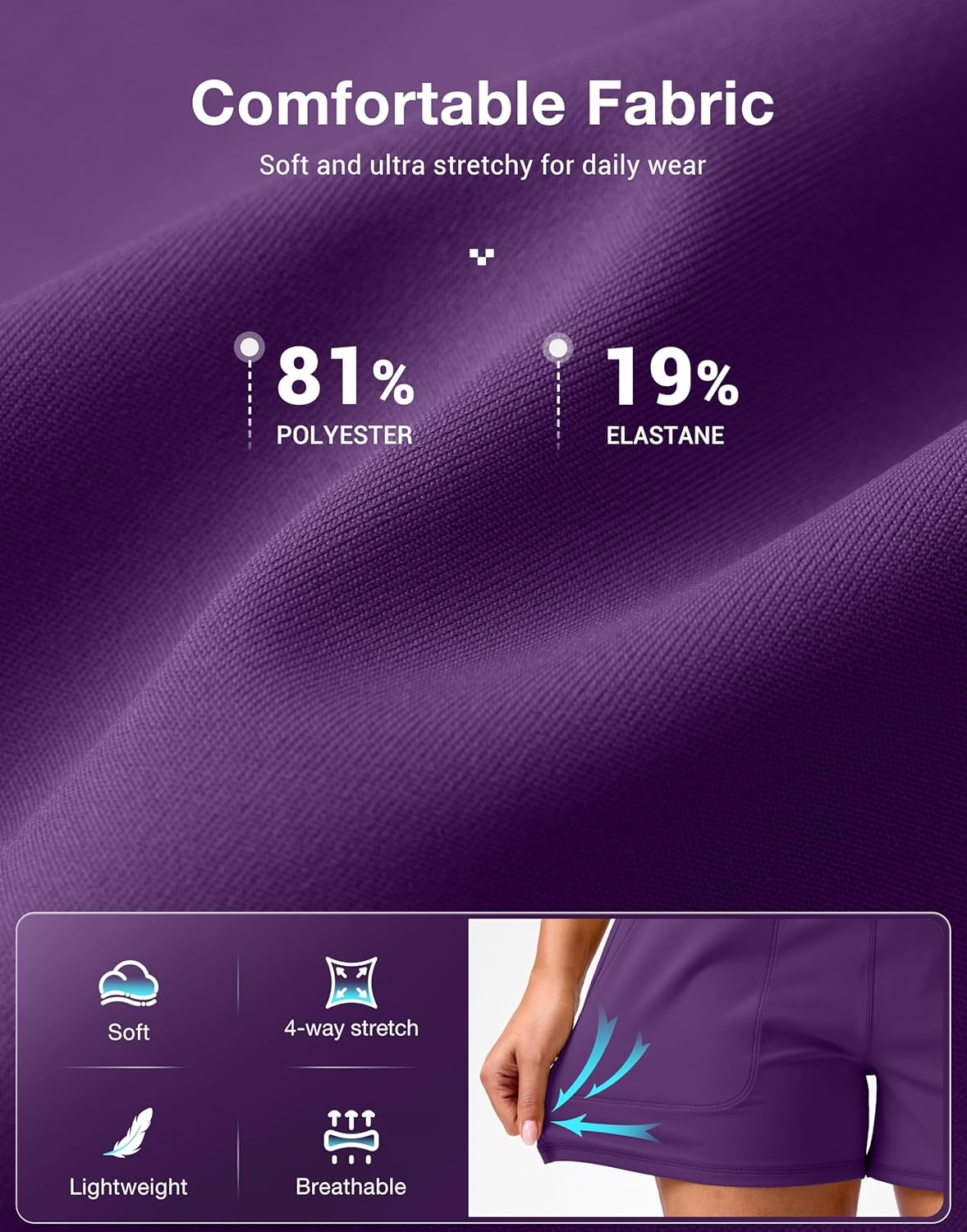 image:imageSANTINY 35 Linerless Shorts for Women High Waisted Athletic Running Shorts with Pockets for Wokrout Tennis LoungeDeep Purple