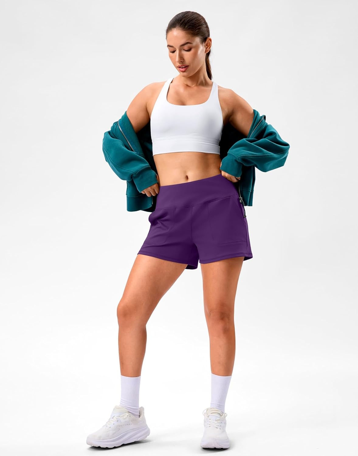 image:imageSANTINY 35 Linerless Shorts for Women High Waisted Athletic Running Shorts with Pockets for Wokrout Tennis LoungeDeep Purple