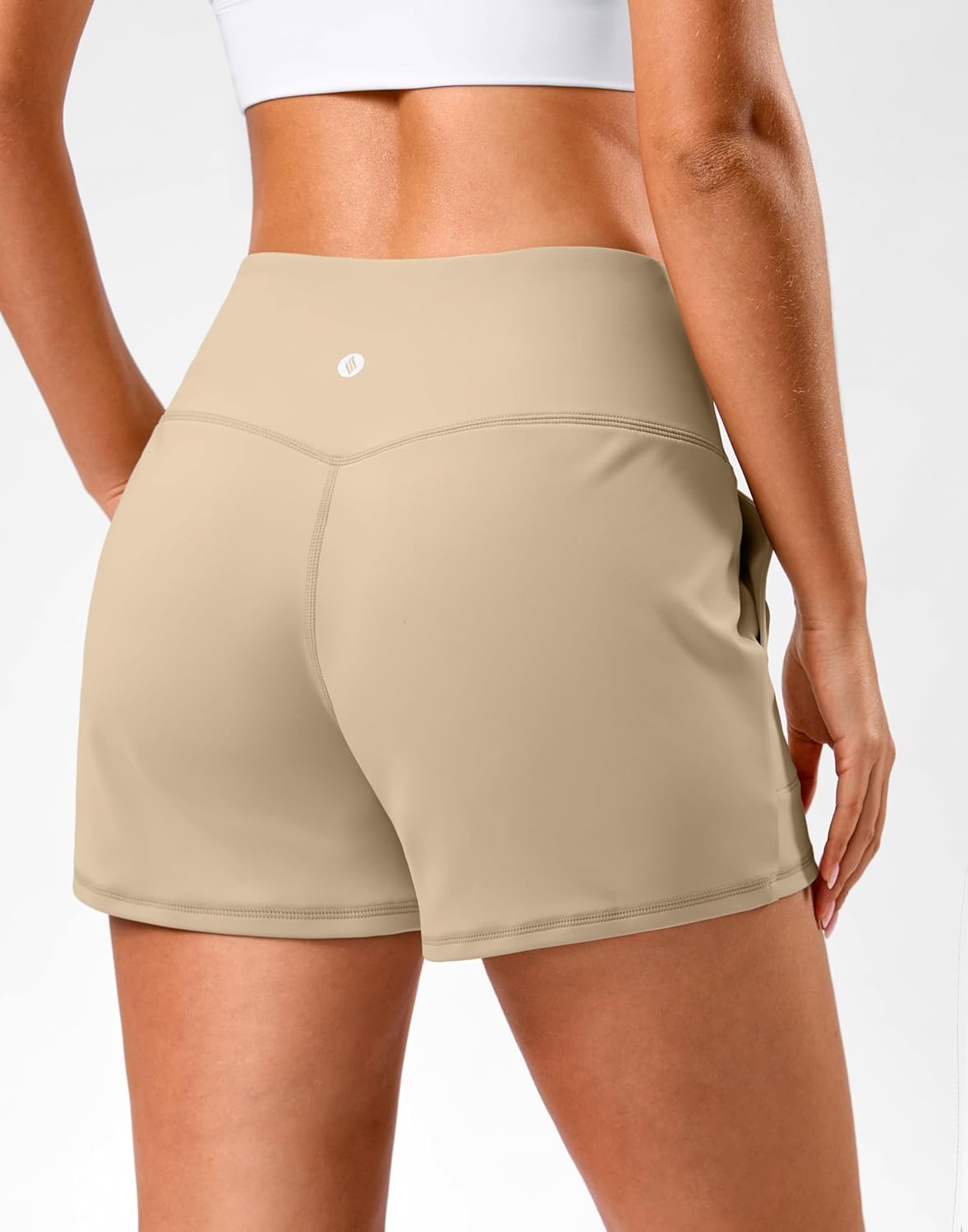 image:imageSANTINY 35 Linerless Shorts for Women High Waisted Athletic Running Shorts with Pockets for Wokrout Tennis LoungeDusty Khaki