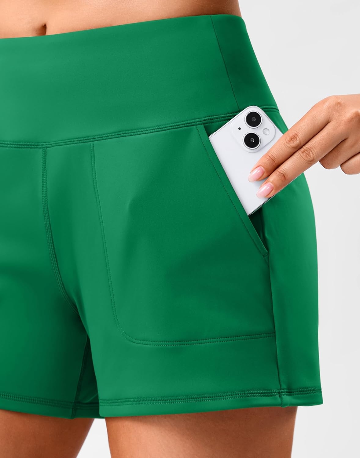 image:imageSANTINY 35 Linerless Shorts for Women High Waisted Athletic Running Shorts with Pockets for Wokrout Tennis LoungeGreen