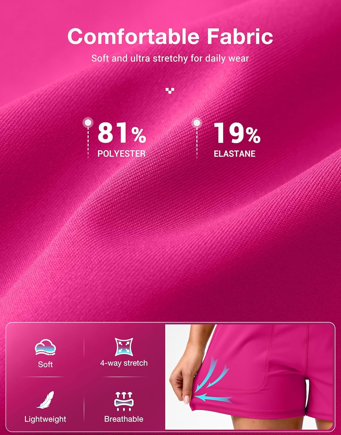image:imageSANTINY 35 Linerless Shorts for Women High Waisted Athletic Running Shorts with Pockets for Wokrout Tennis LoungeHot Pink