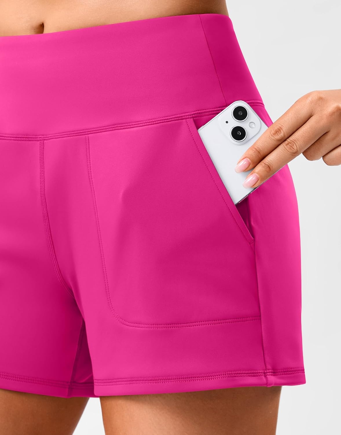 image:imageSANTINY 35 Linerless Shorts for Women High Waisted Athletic Running Shorts with Pockets for Wokrout Tennis LoungeHot Pink