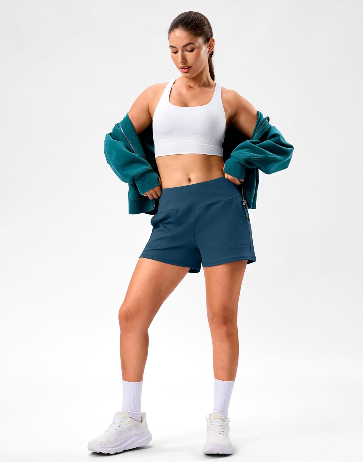 image:imageSANTINY 35 Linerless Shorts for Women High Waisted Athletic Running Shorts with Pockets for Wokrout Tennis LoungeIndigo