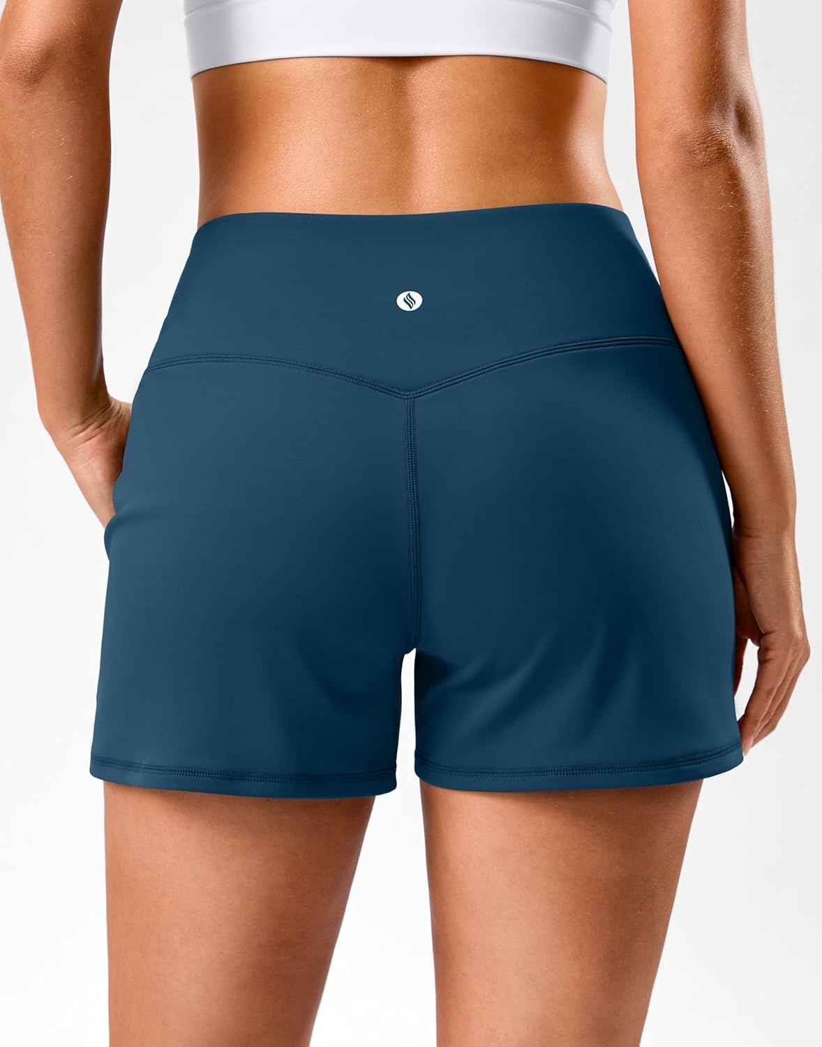 image:imageSANTINY 35 Linerless Shorts for Women High Waisted Athletic Running Shorts with Pockets for Wokrout Tennis LoungeIndigo