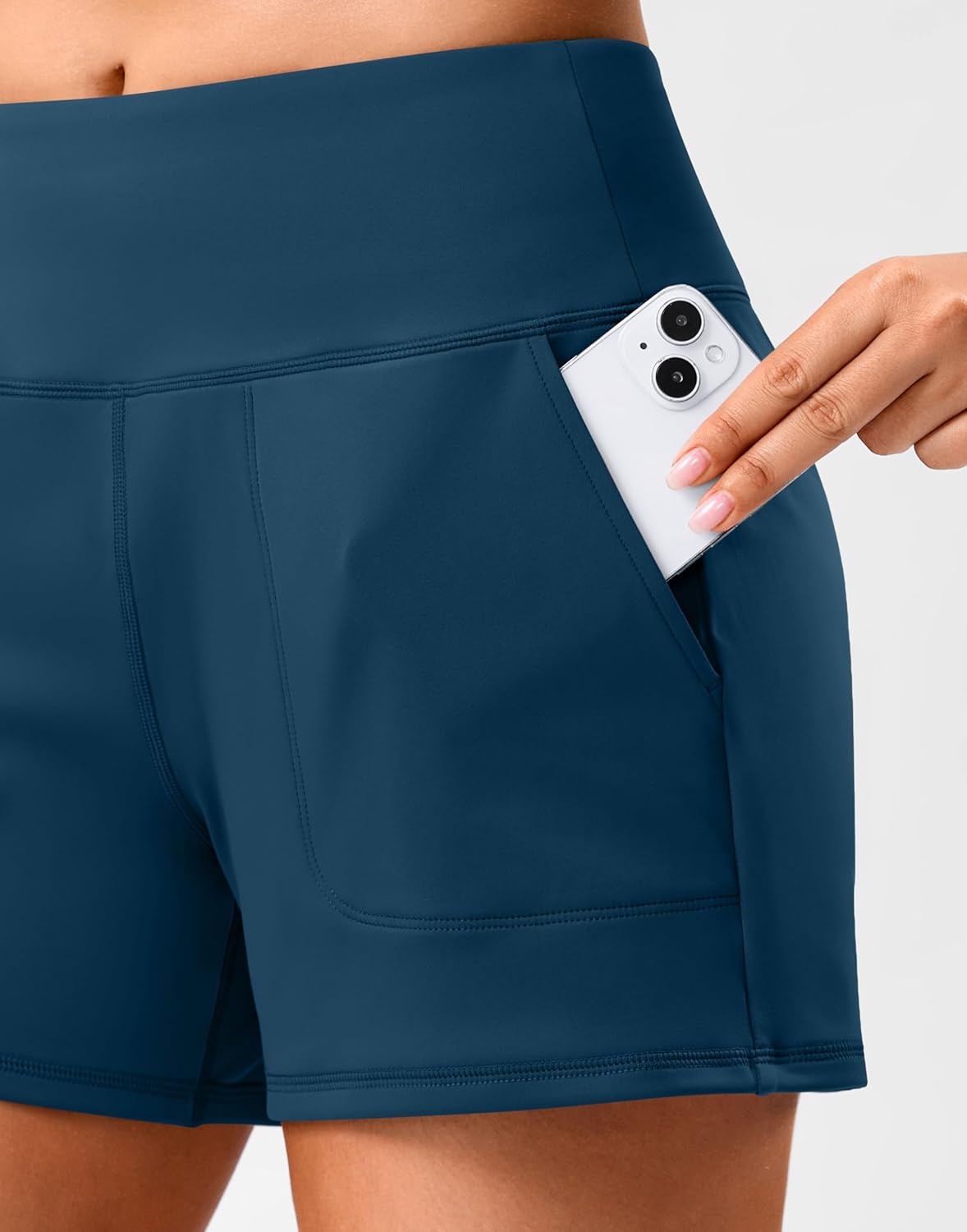 image:imageSANTINY 35 Linerless Shorts for Women High Waisted Athletic Running Shorts with Pockets for Wokrout Tennis LoungeIndigo