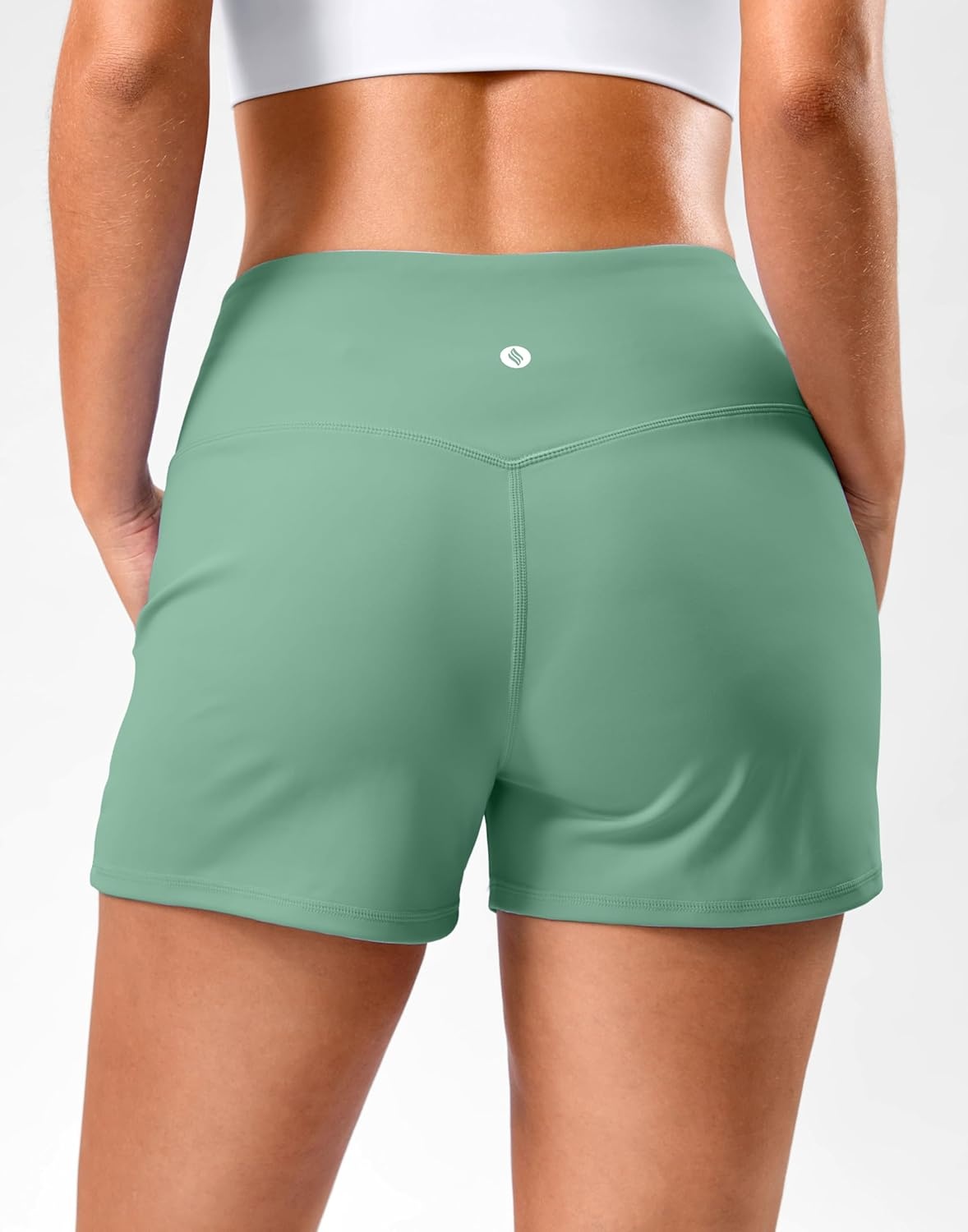 image:imageSANTINY 35 Linerless Shorts for Women High Waisted Athletic Running Shorts with Pockets for Wokrout Tennis LoungeLight Green