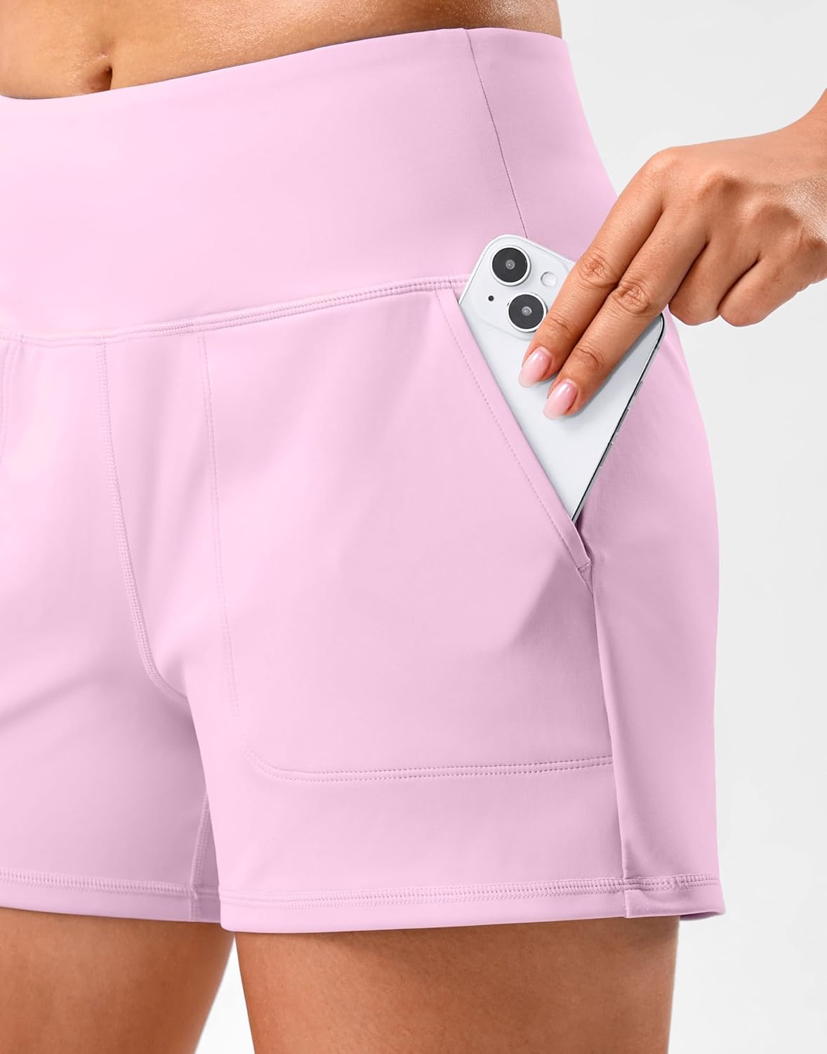 image:imageSANTINY 35 Linerless Shorts for Women High Waisted Athletic Running Shorts with Pockets for Wokrout Tennis LoungeLight Pink