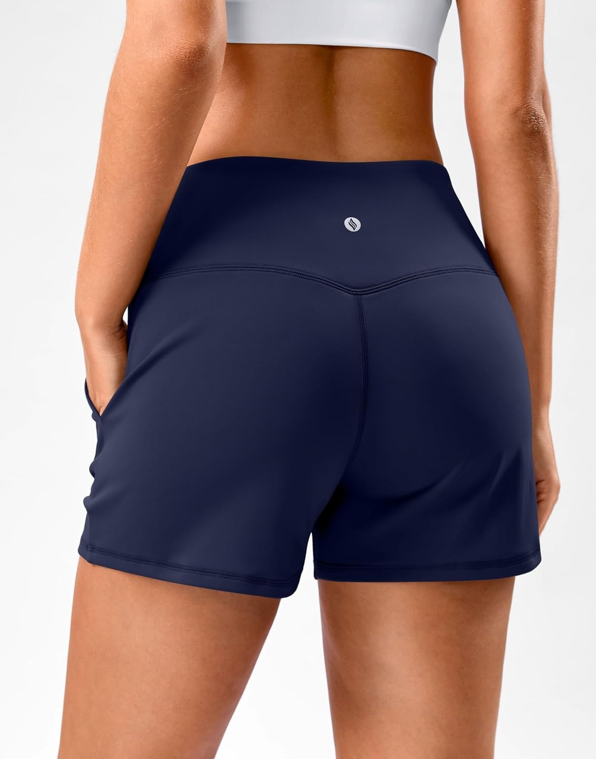 image:imageSANTINY 35 Linerless Shorts for Women High Waisted Athletic Running Shorts with Pockets for Wokrout Tennis LoungeNavy