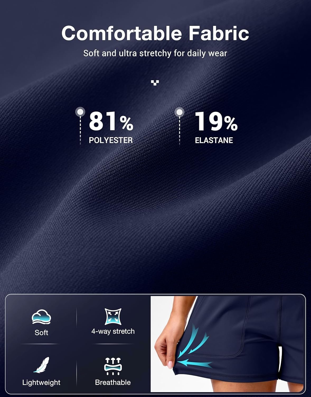 image:imageSANTINY 35 Linerless Shorts for Women High Waisted Athletic Running Shorts with Pockets for Wokrout Tennis LoungeNavy