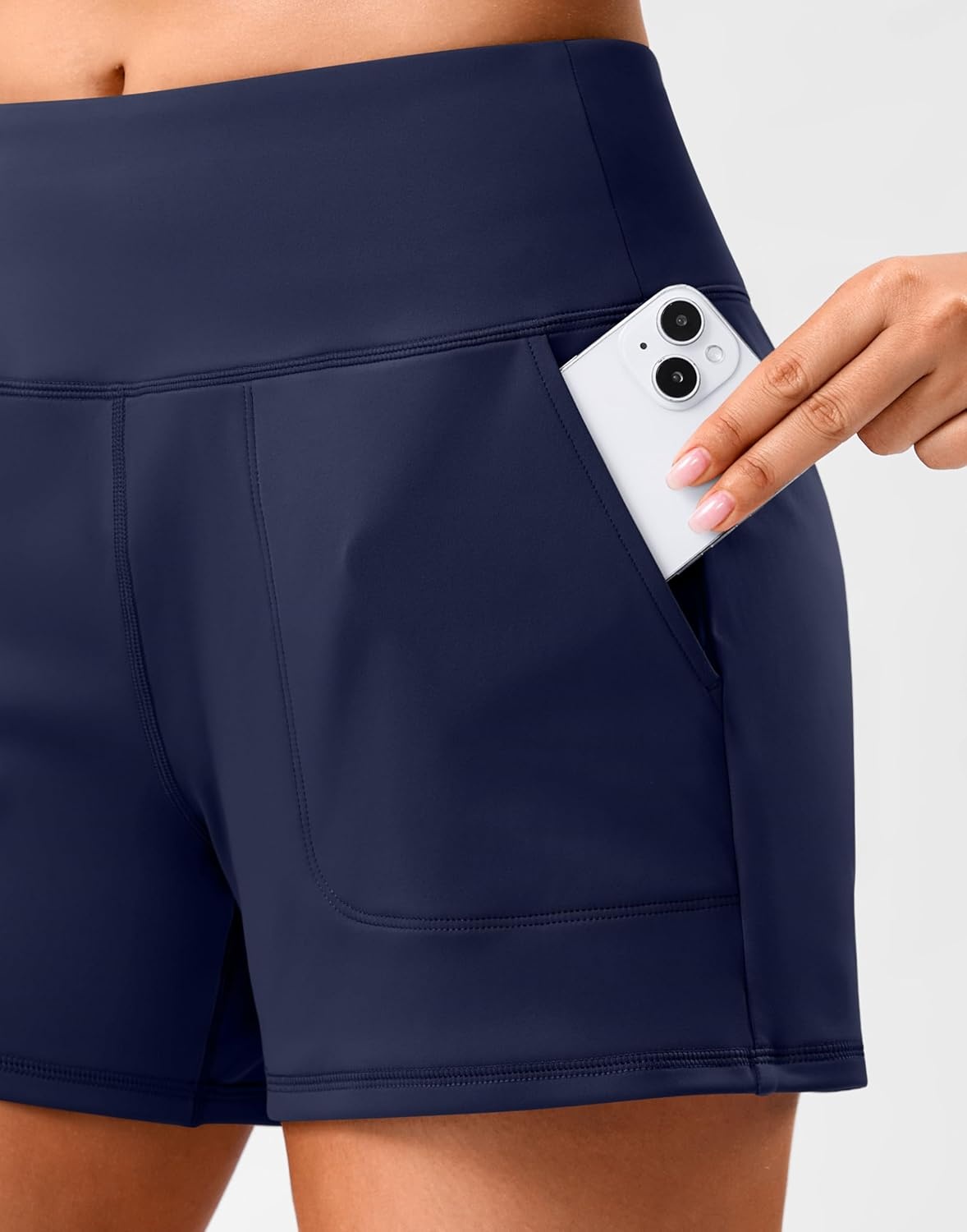 image:imageSANTINY 35 Linerless Shorts for Women High Waisted Athletic Running Shorts with Pockets for Wokrout Tennis LoungeNavy