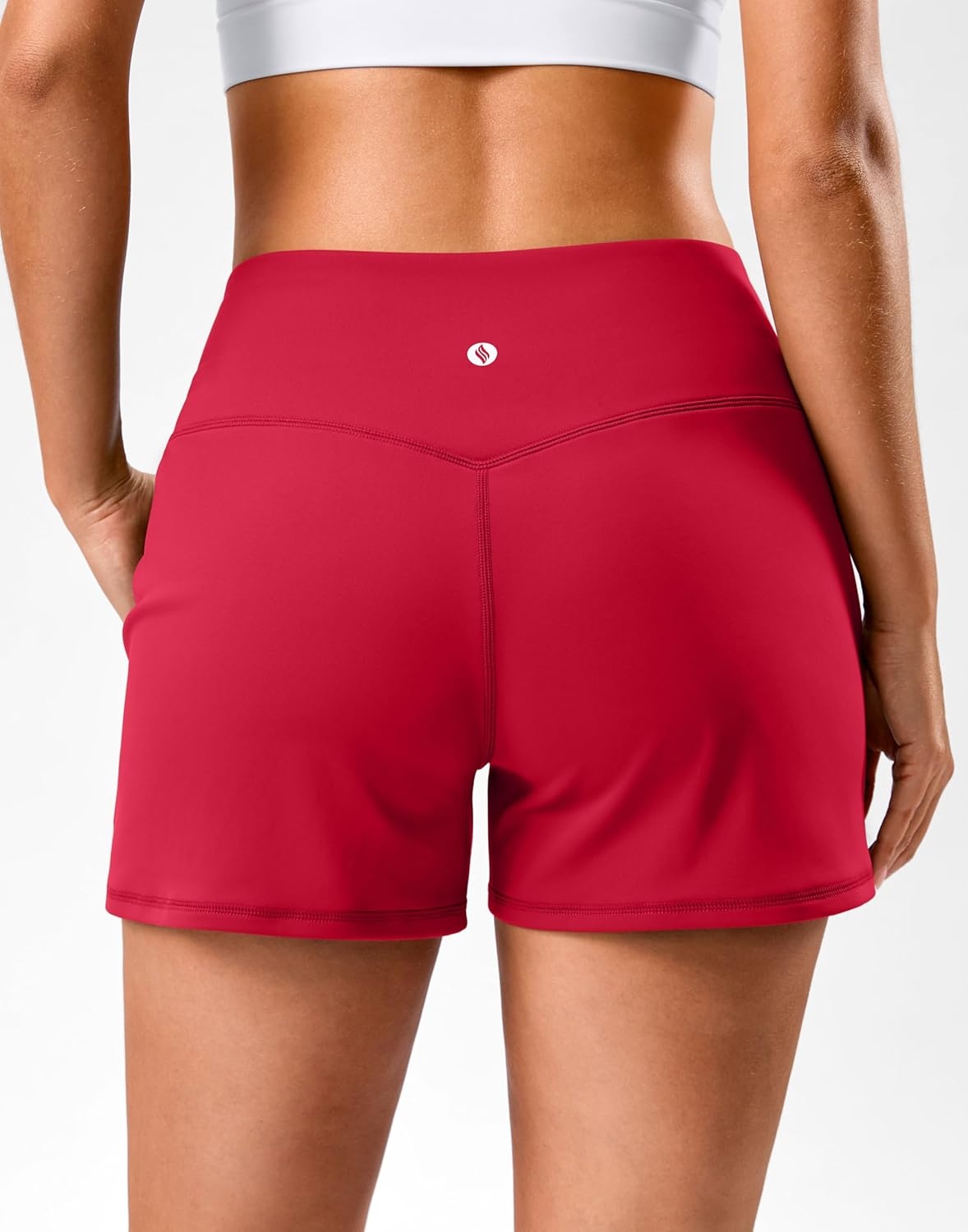 image:imageSANTINY 35 Linerless Shorts for Women High Waisted Athletic Running Shorts with Pockets for Wokrout Tennis LoungeRed
