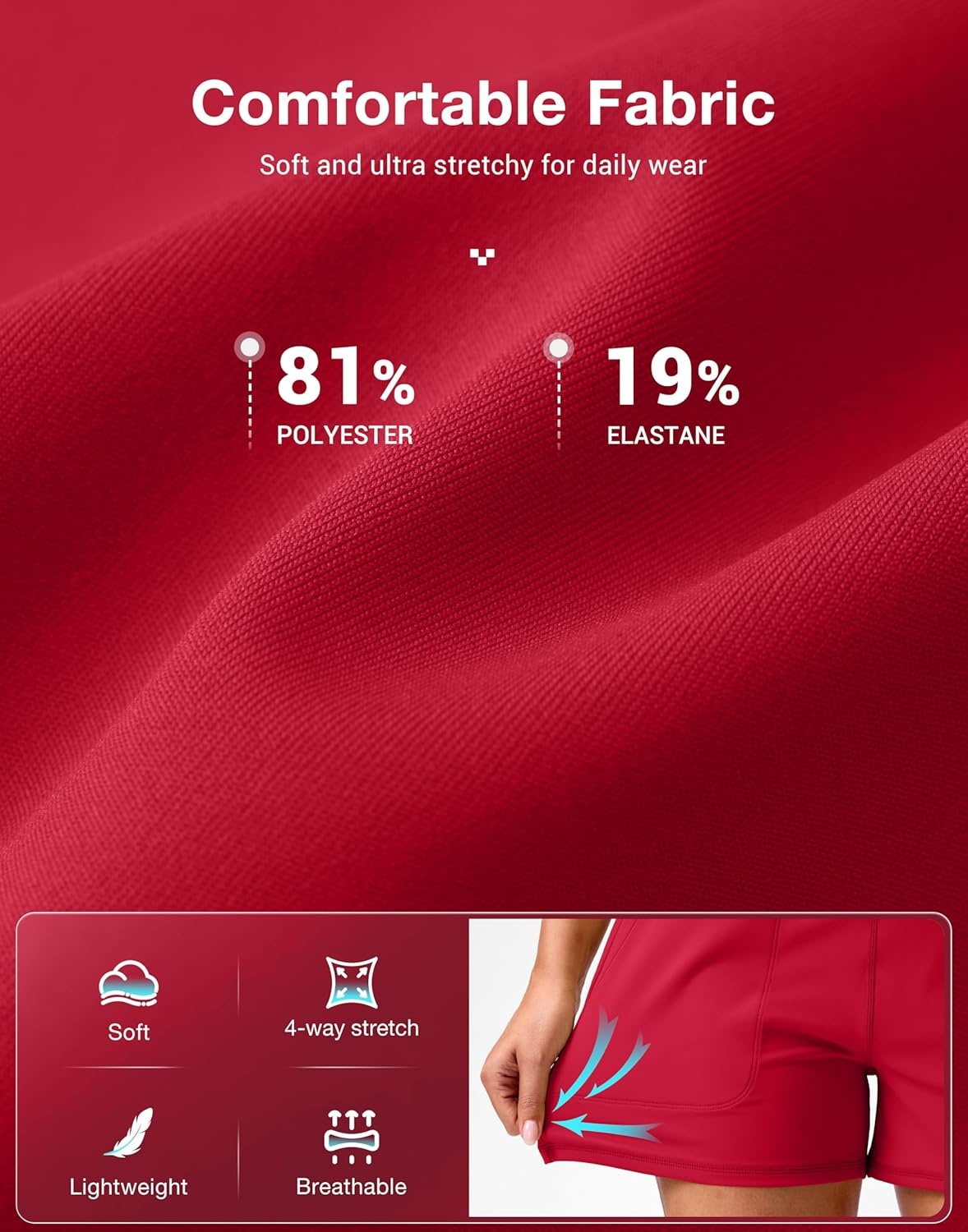 image:imageSANTINY 35 Linerless Shorts for Women High Waisted Athletic Running Shorts with Pockets for Wokrout Tennis LoungeRed