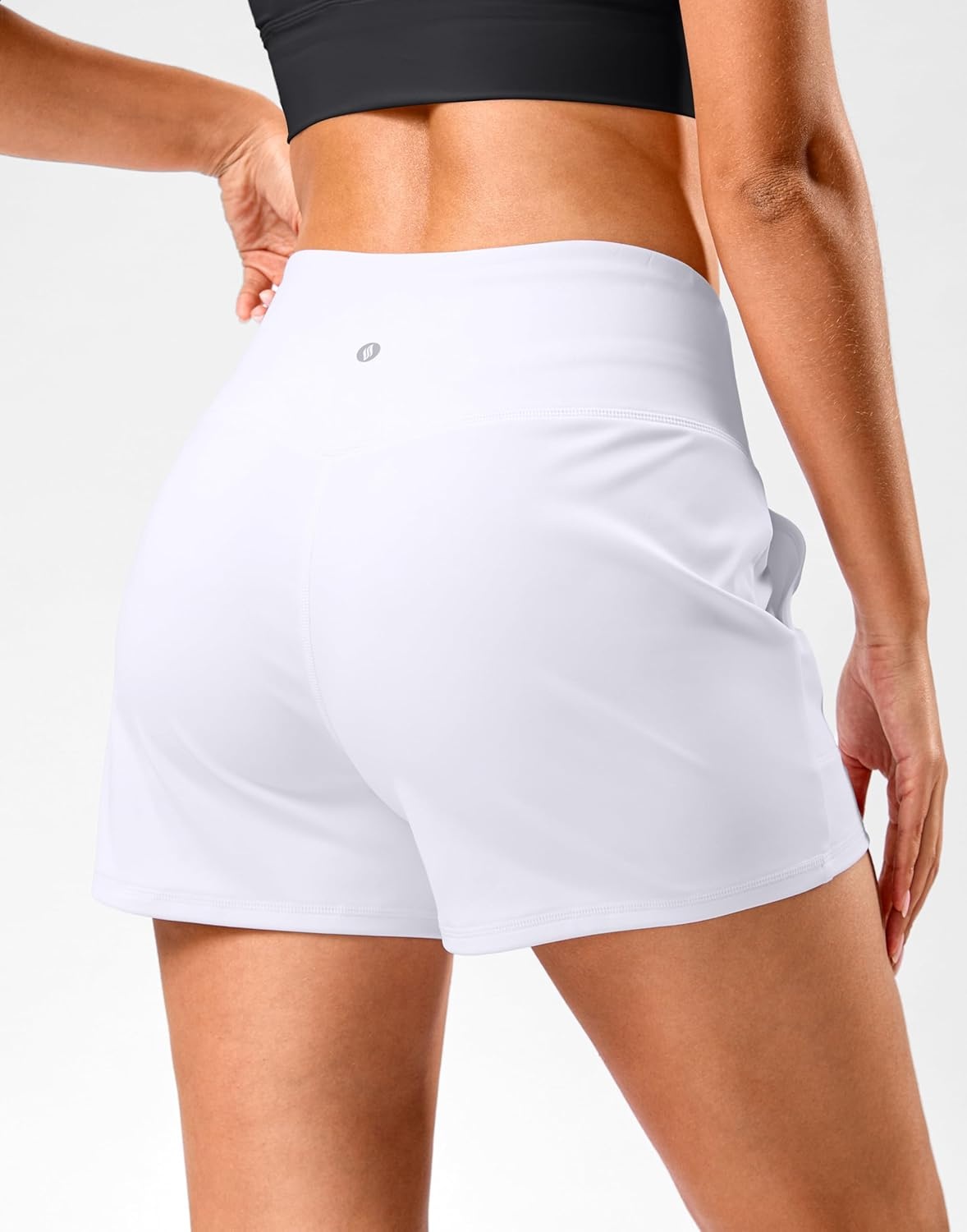 image:imageSANTINY 35 Linerless Shorts for Women High Waisted Athletic Running Shorts with Pockets for Wokrout Tennis LoungeWhite